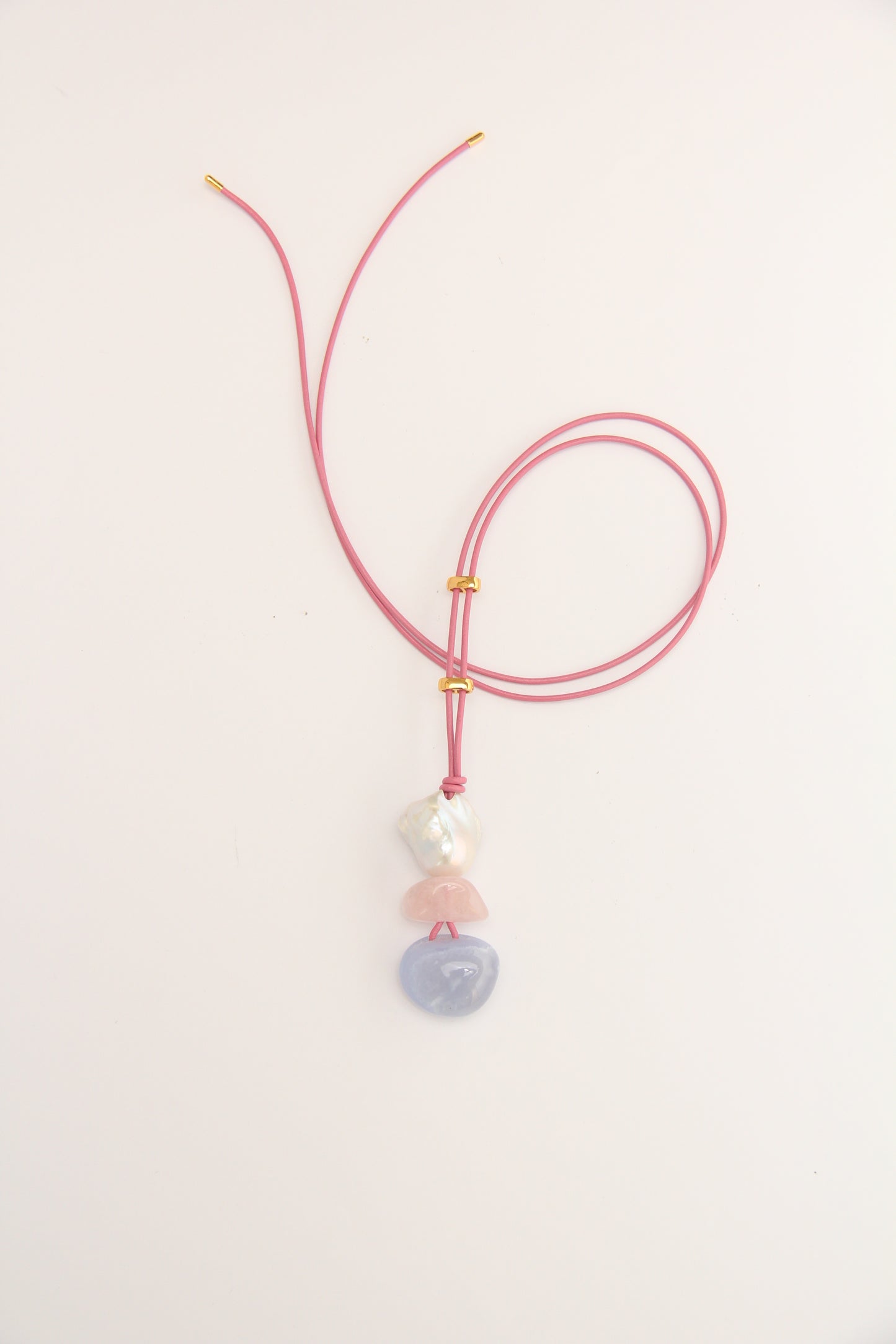 Pendant: pearl, morganite, blue lace agate