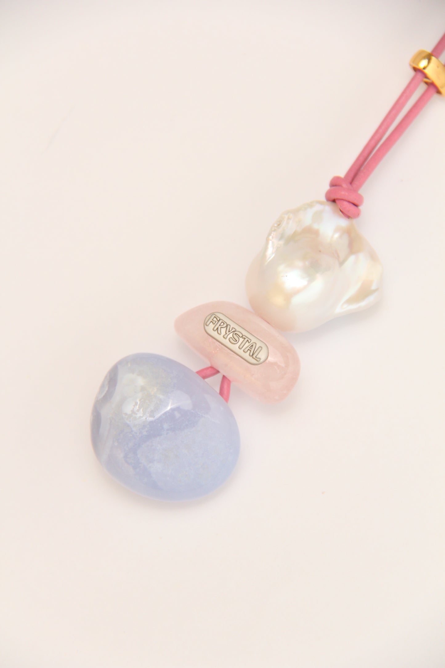 Pendant: pearl, morganite, blue lace agate