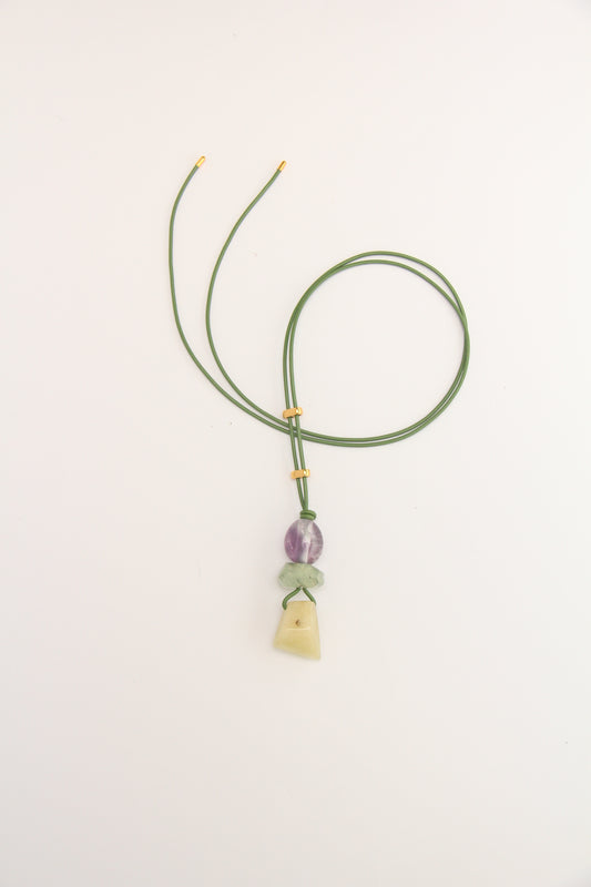 Pendant: amethyst, prehnite, morganite