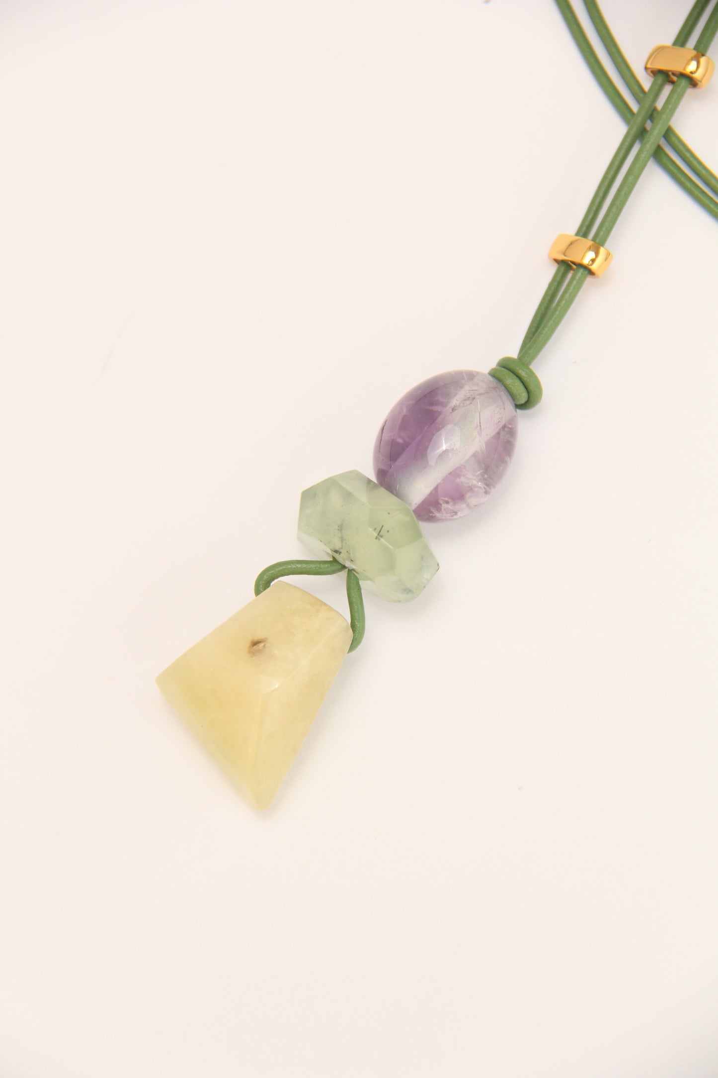 Pendant: amethyst, prehnite, morganite