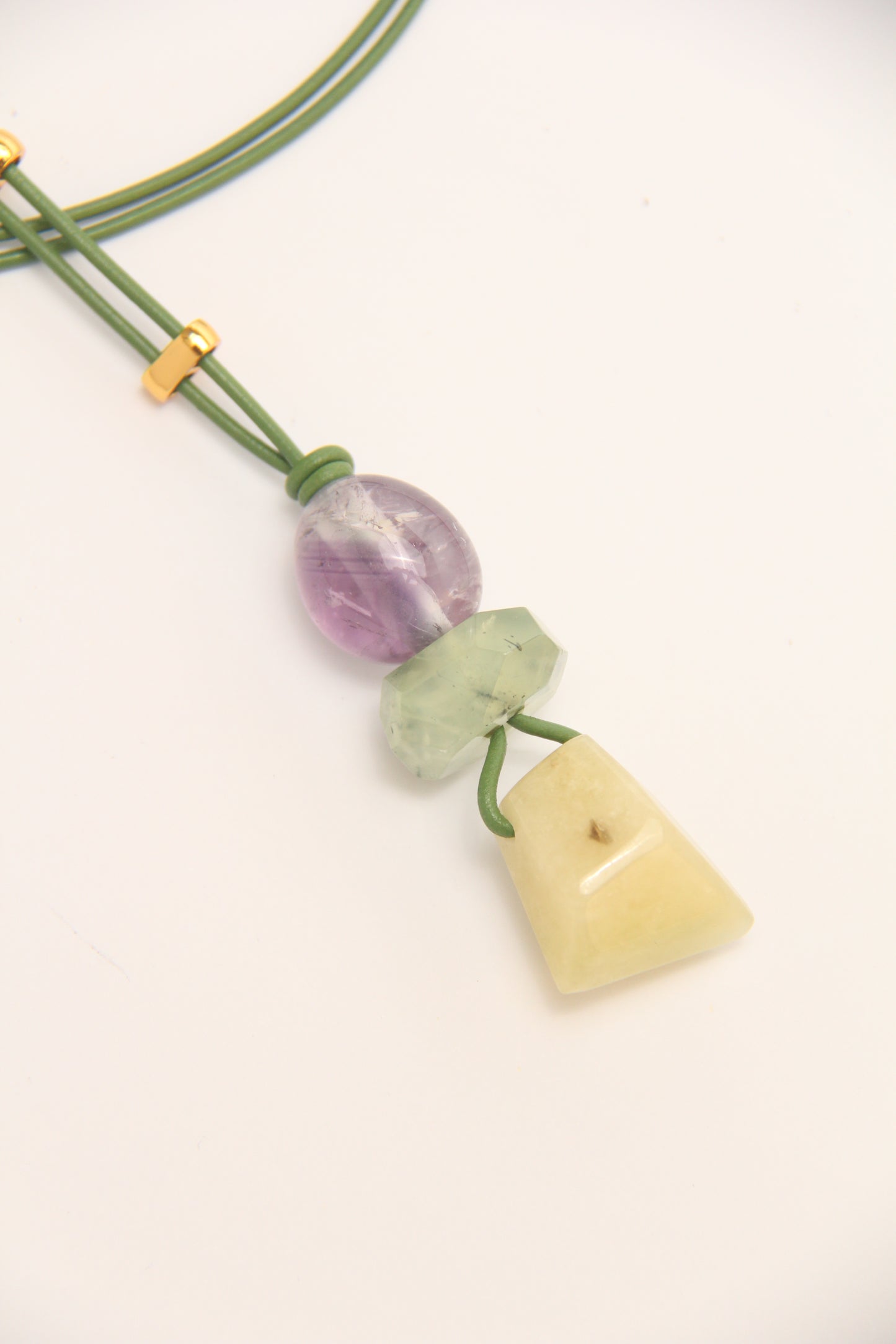 Pendant: amethyst, prehnite, morganite