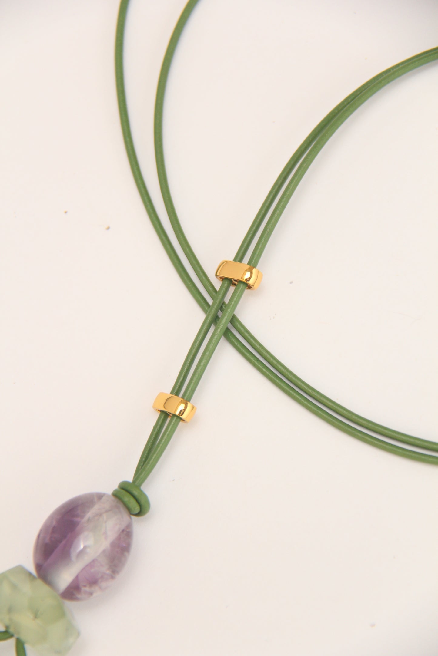 Pendant: amethyst, prehnite, morganite