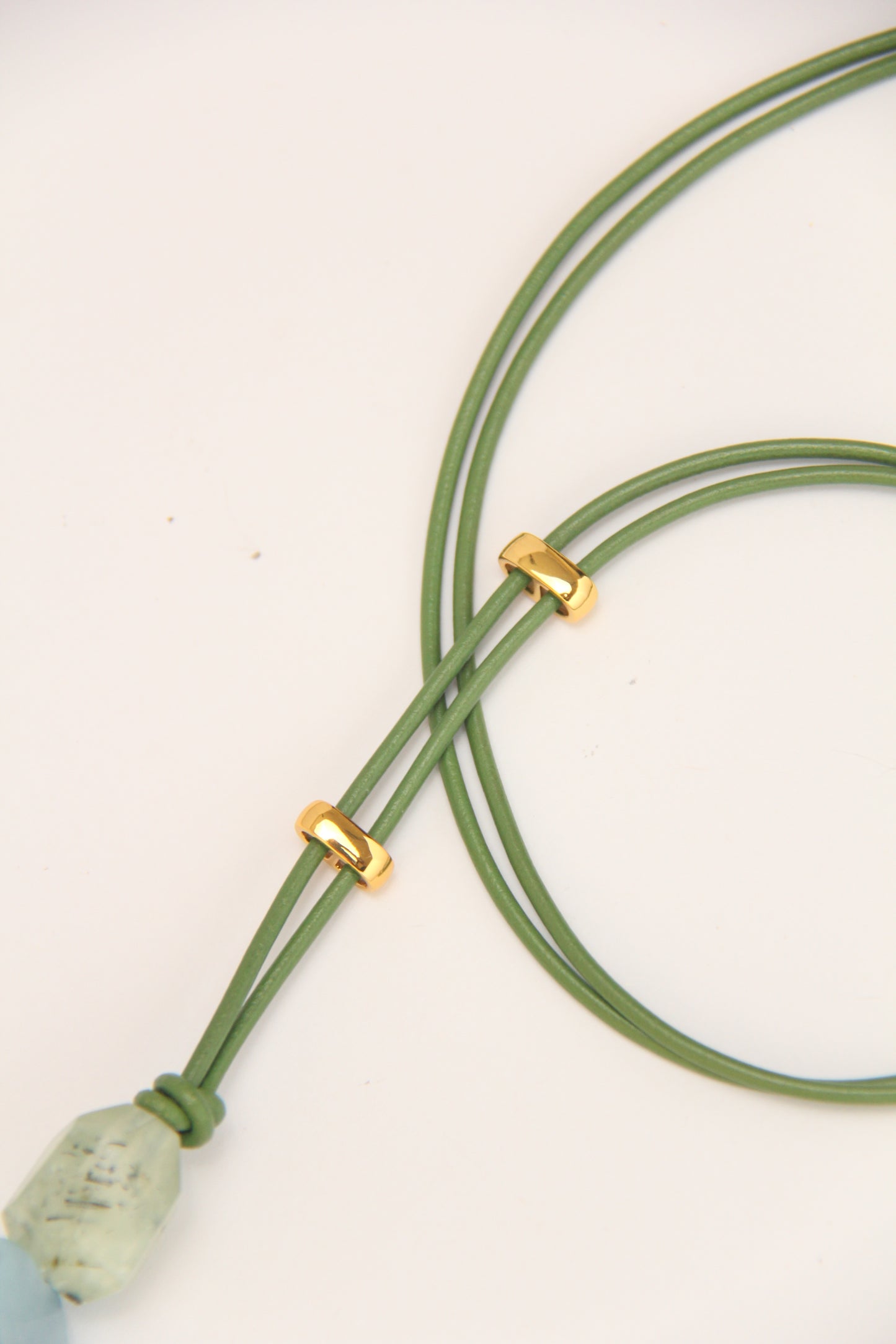 Pendant: prehnite, morganite, amethyst