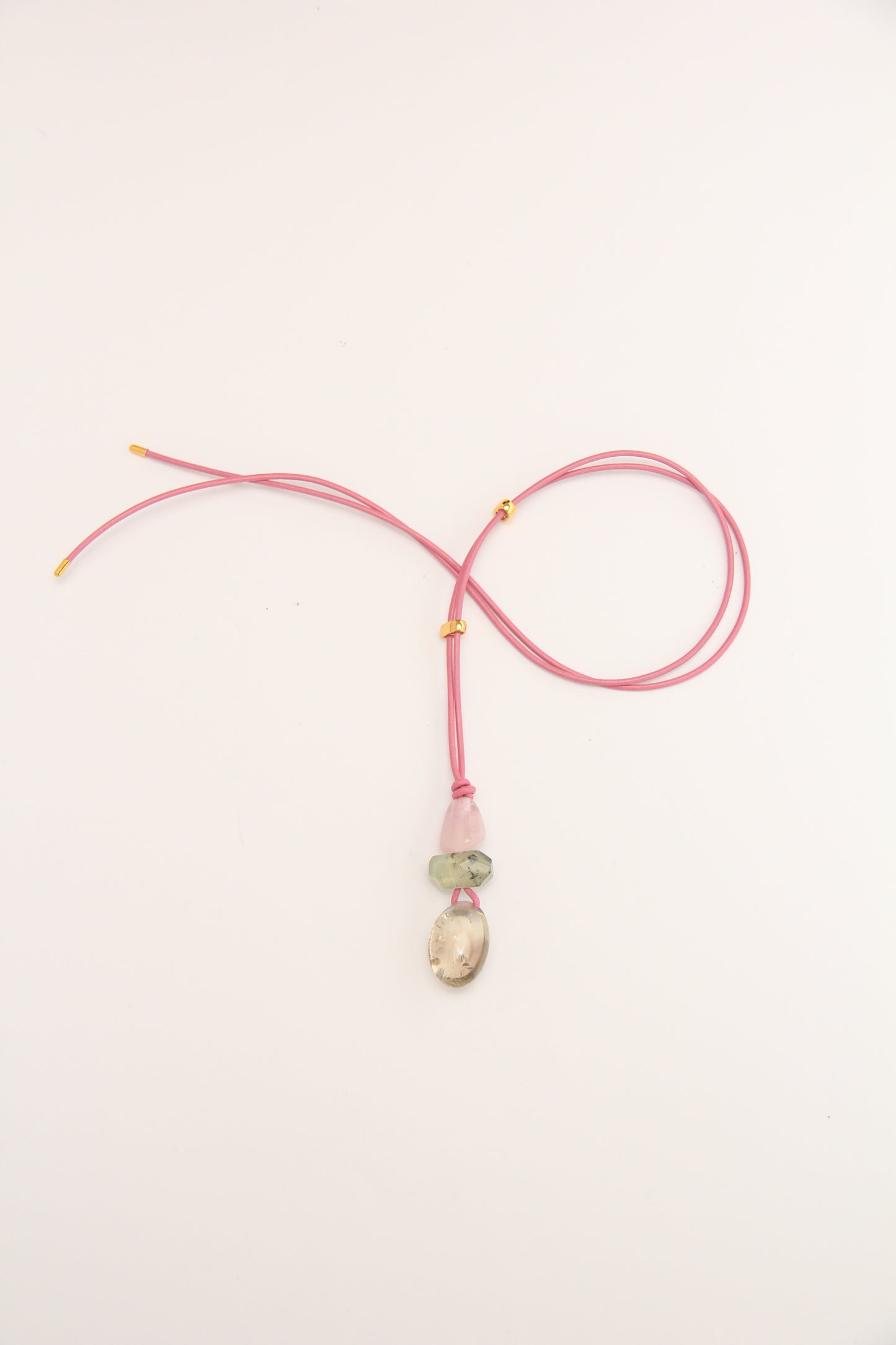 Pendant: morganite, prehnite, citrine