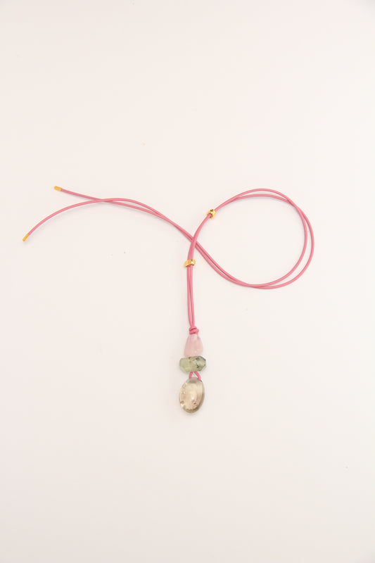 Pendant: morganite, prehnite, citrine