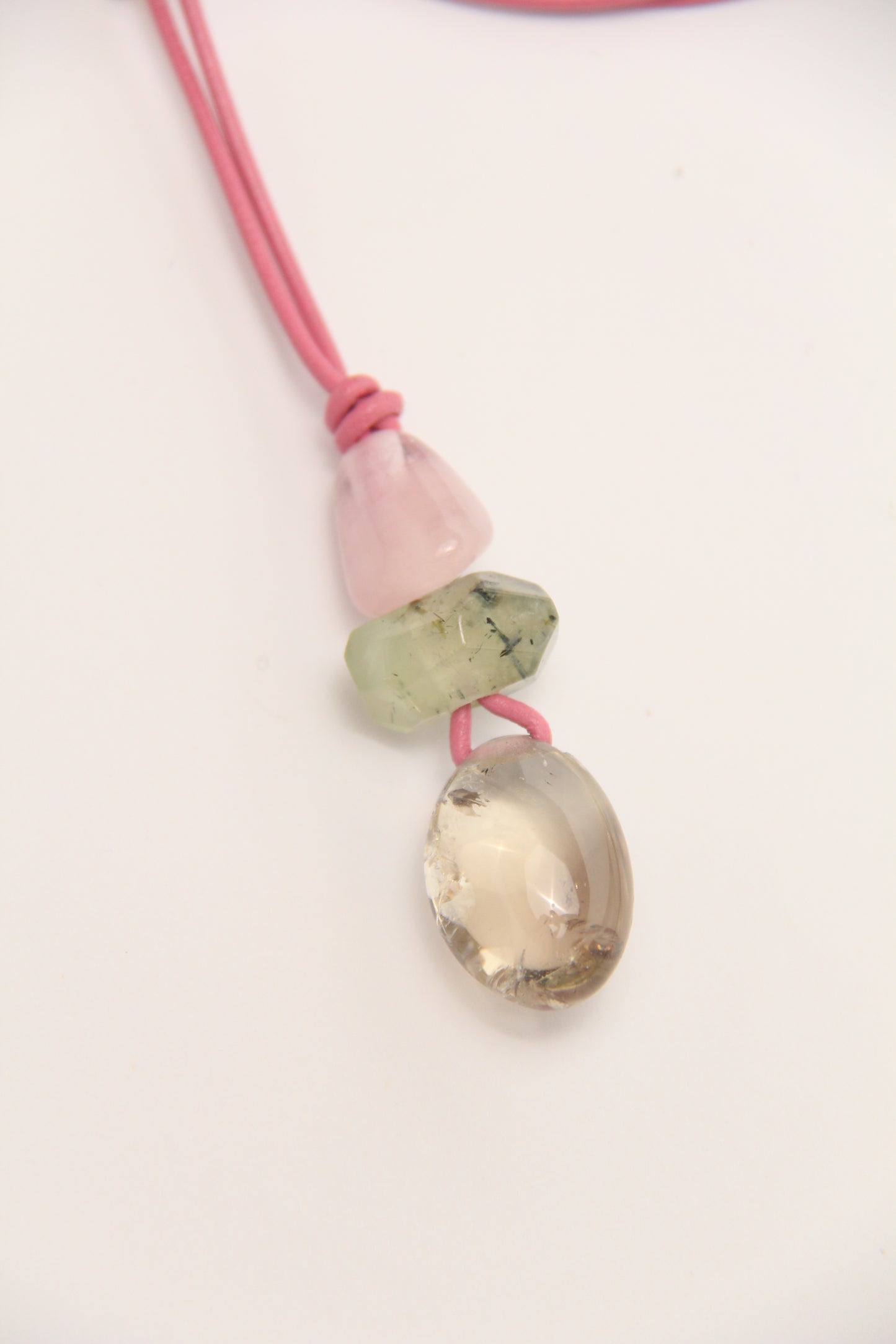Pendant: morganite, prehnite, citrine