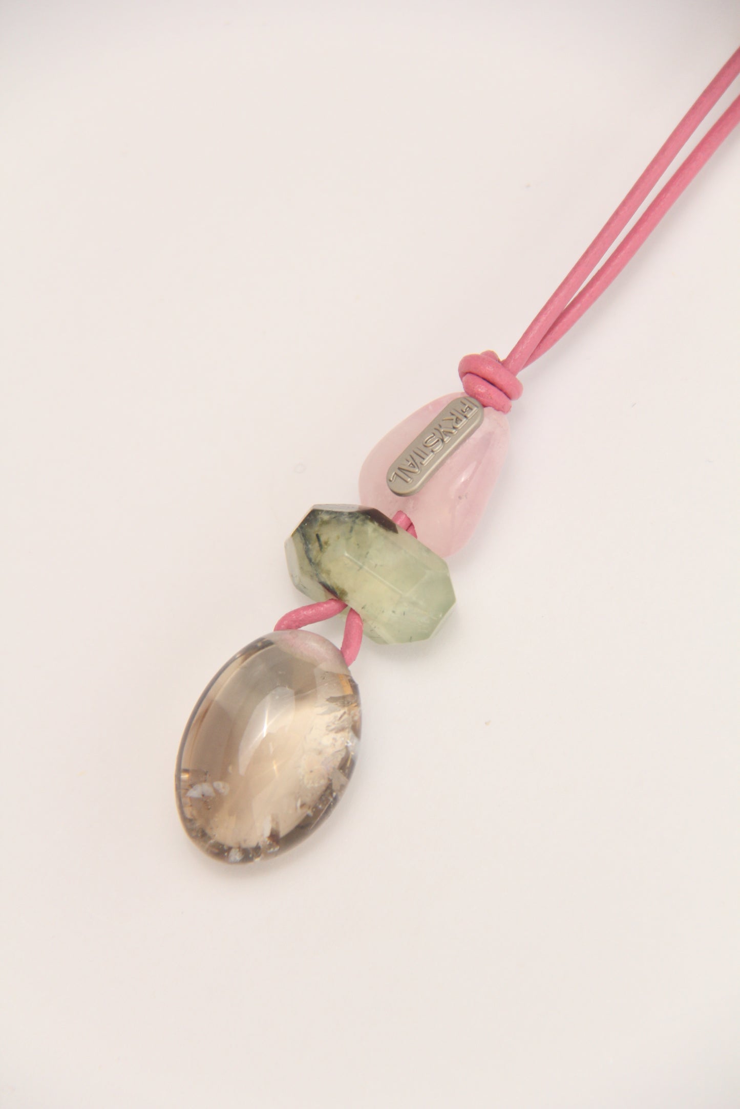 Pendant: morganite, prehnite, citrine