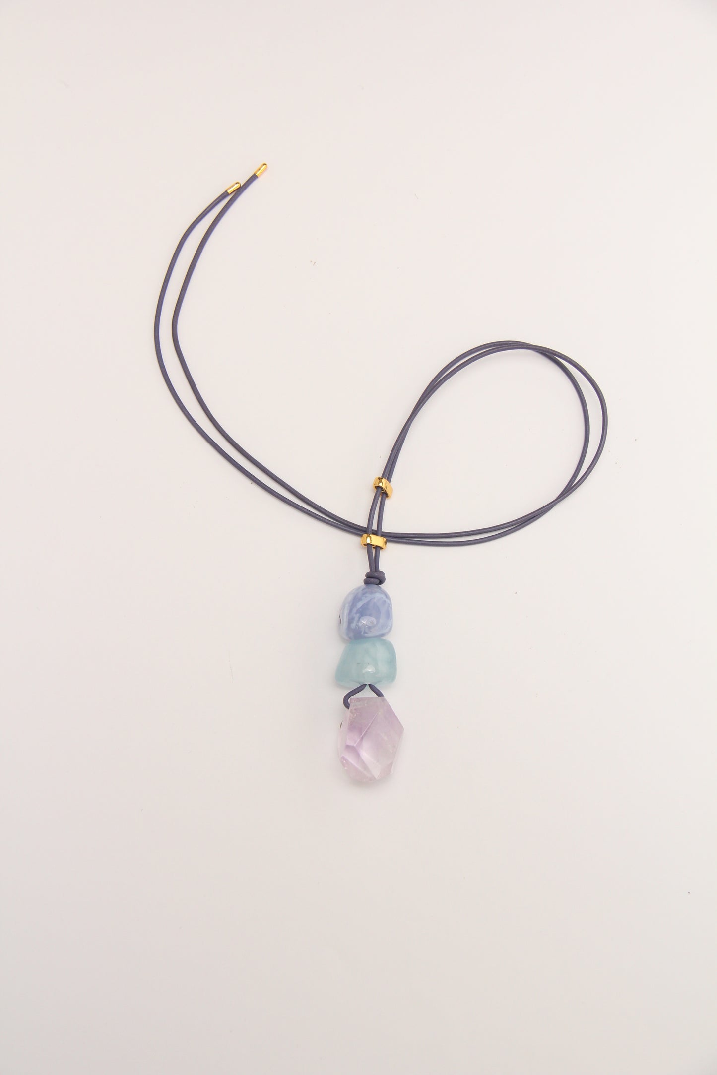 Pendant: blue lace agate, morganite, amethyst