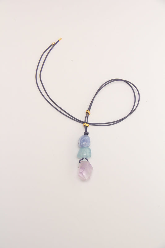 Pendant: blue lace agate, morganite, amethyst