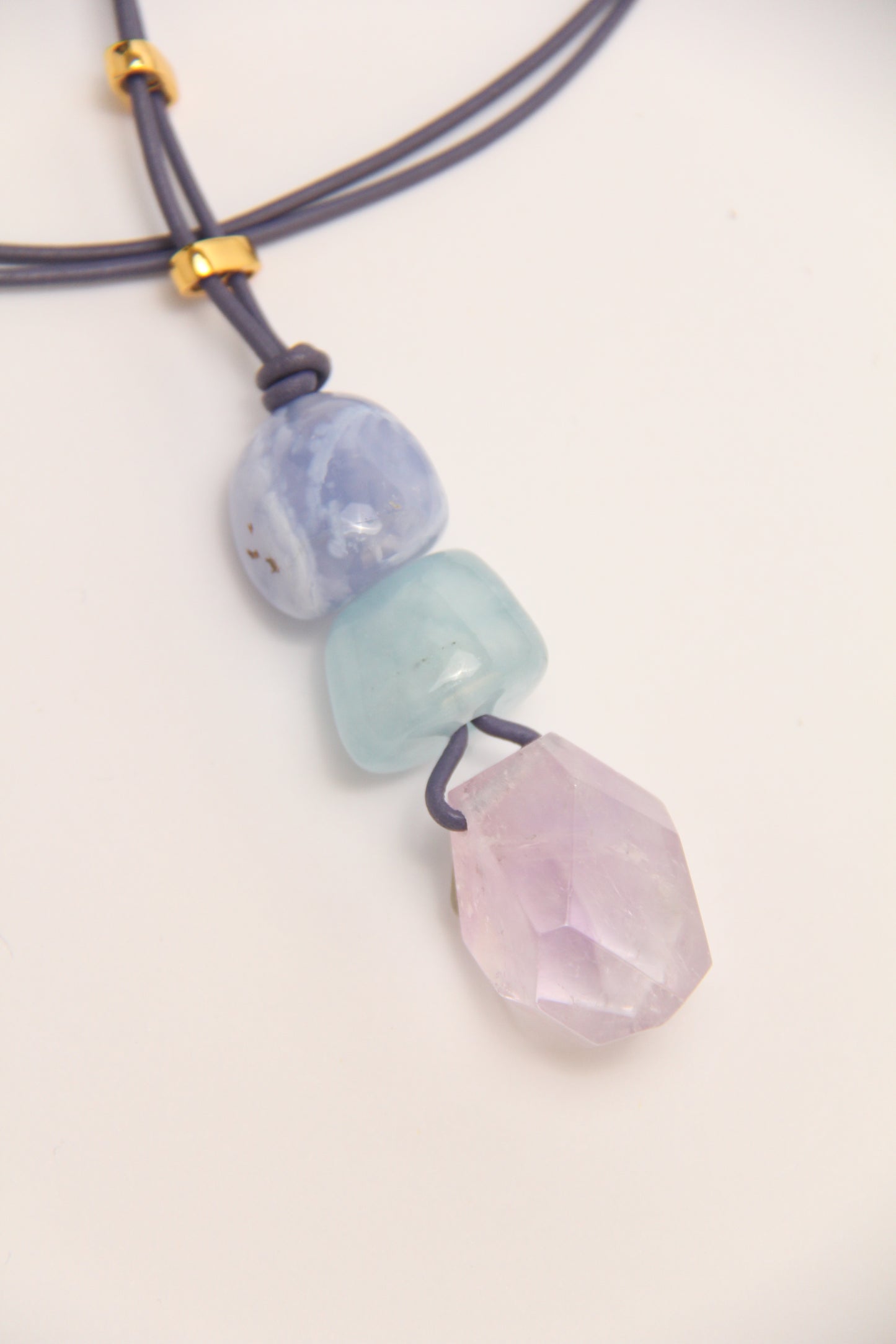 Pendant: blue lace agate, morganite, amethyst