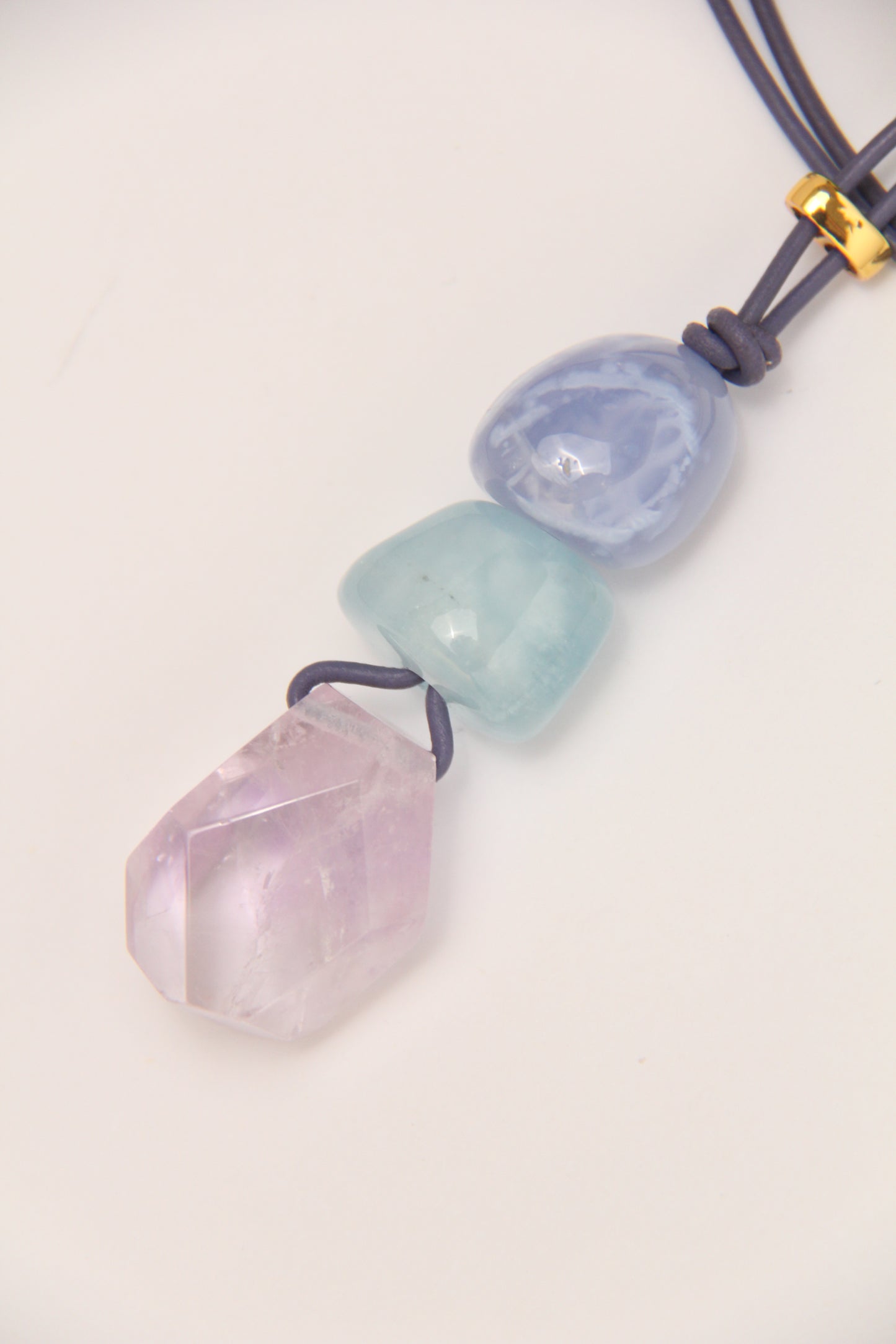 Pendant: blue lace agate, morganite, amethyst