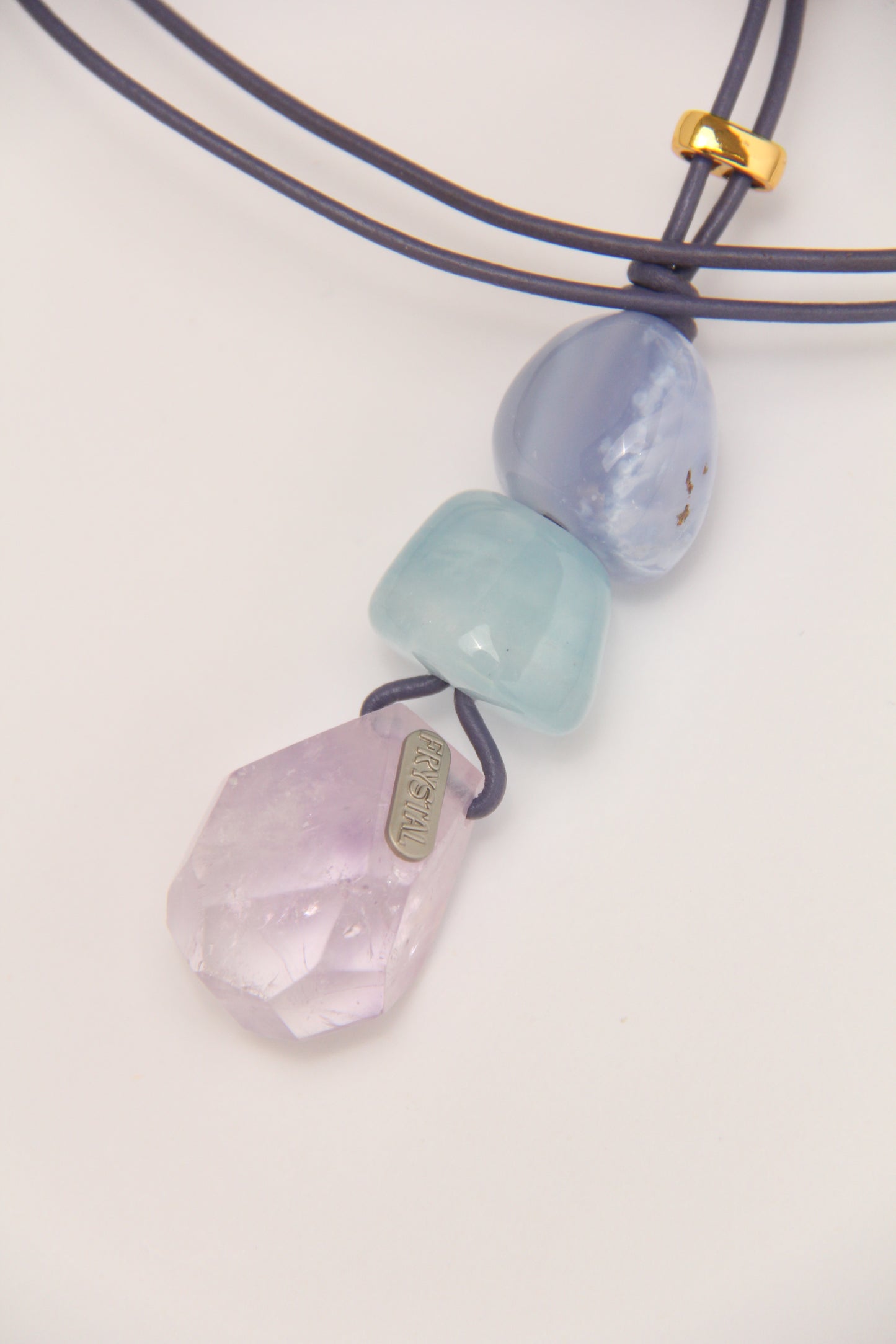 Pendant: blue lace agate, morganite, amethyst