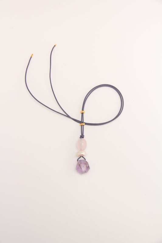 Pendant: rose quartz, pearl, amethsyt