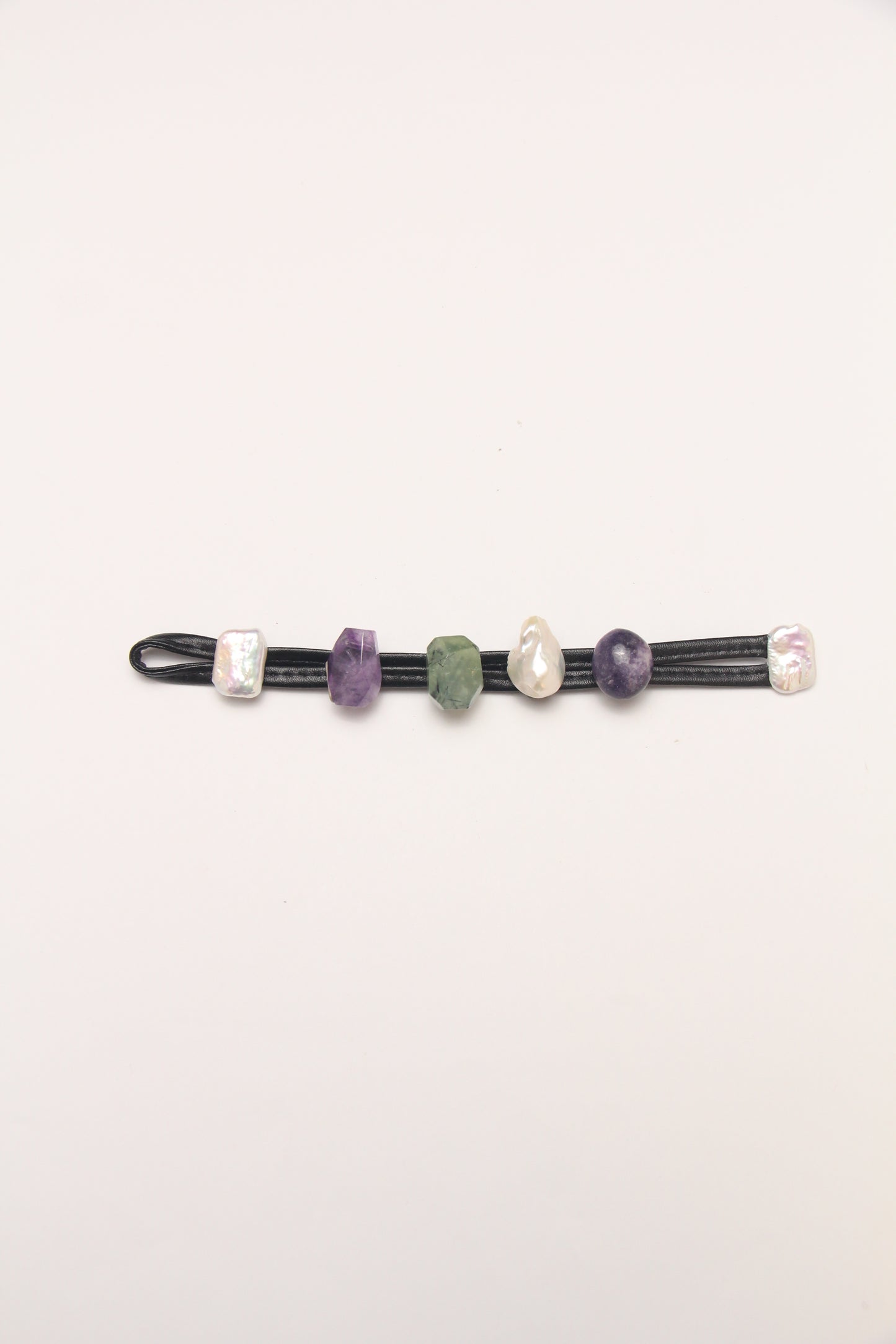 Bracelet: amethyst, prehnite, pearls, lepidolite
