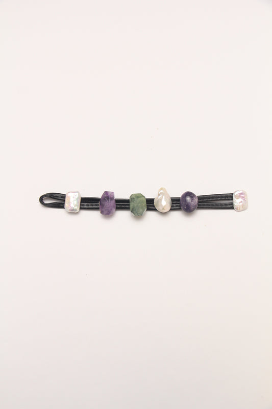 Bracelet: amethyst, prehnite, pearls, lepidolite