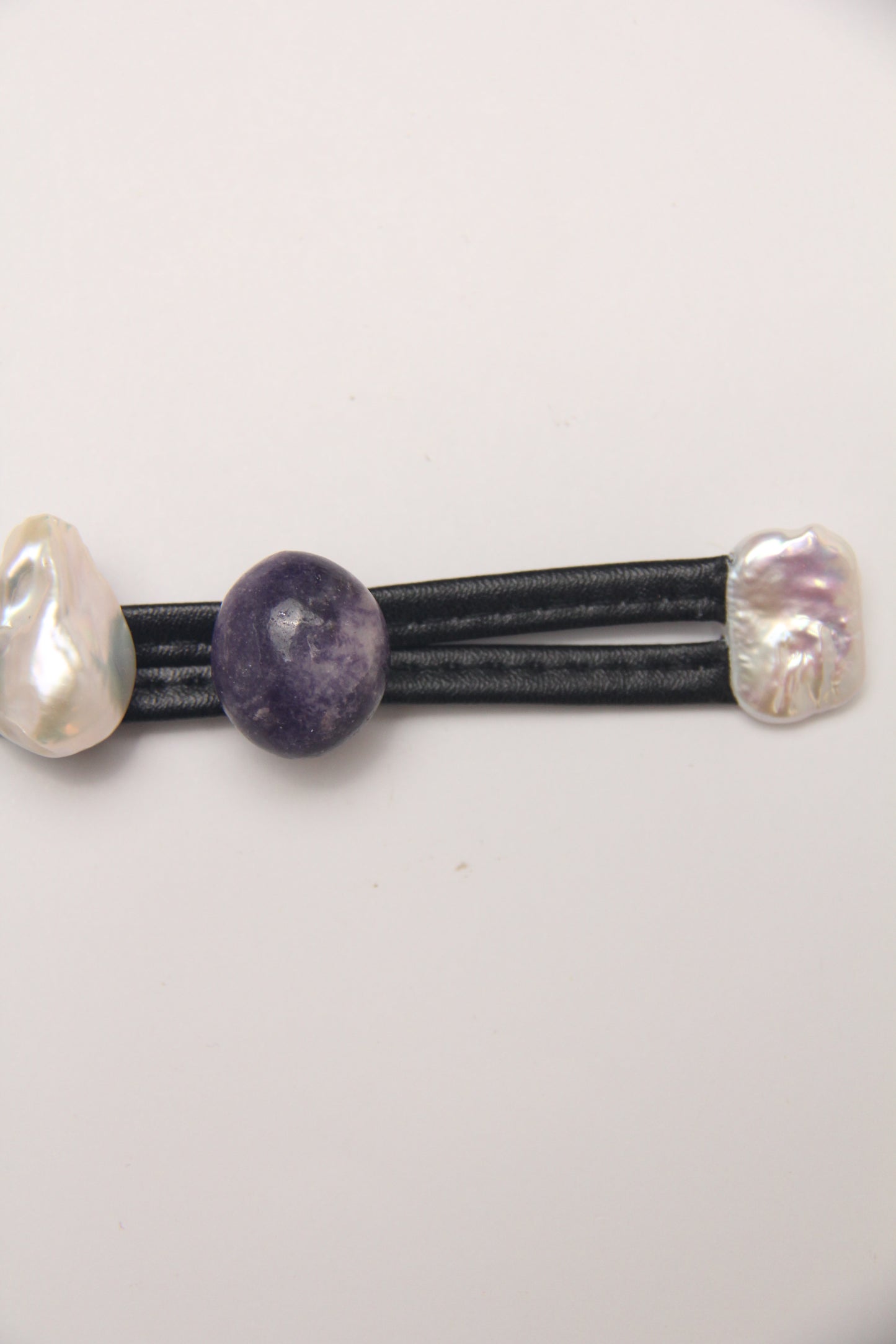 Bracelet: amethyst, prehnite, pearls, lepidolite