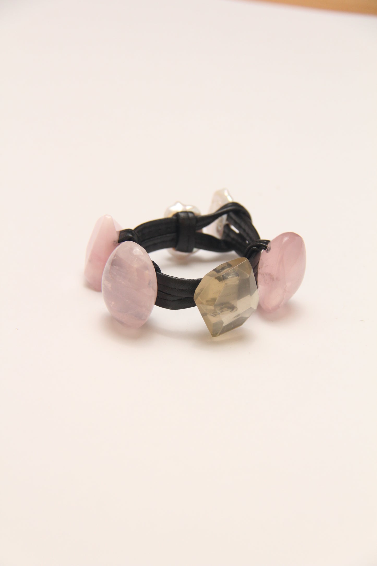 Bracelet: morganite, rose quartz, citrine, pearls