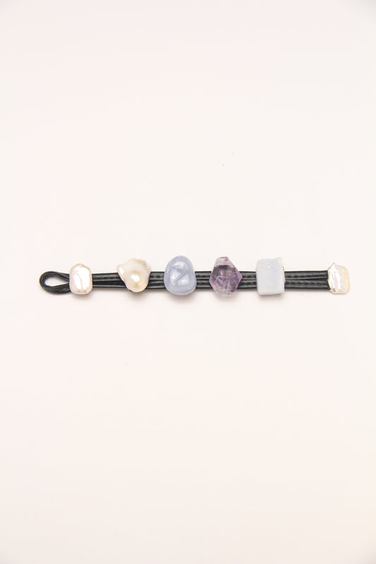Bracelet: pearls, blue lace agate, amethyst, blue lace agate