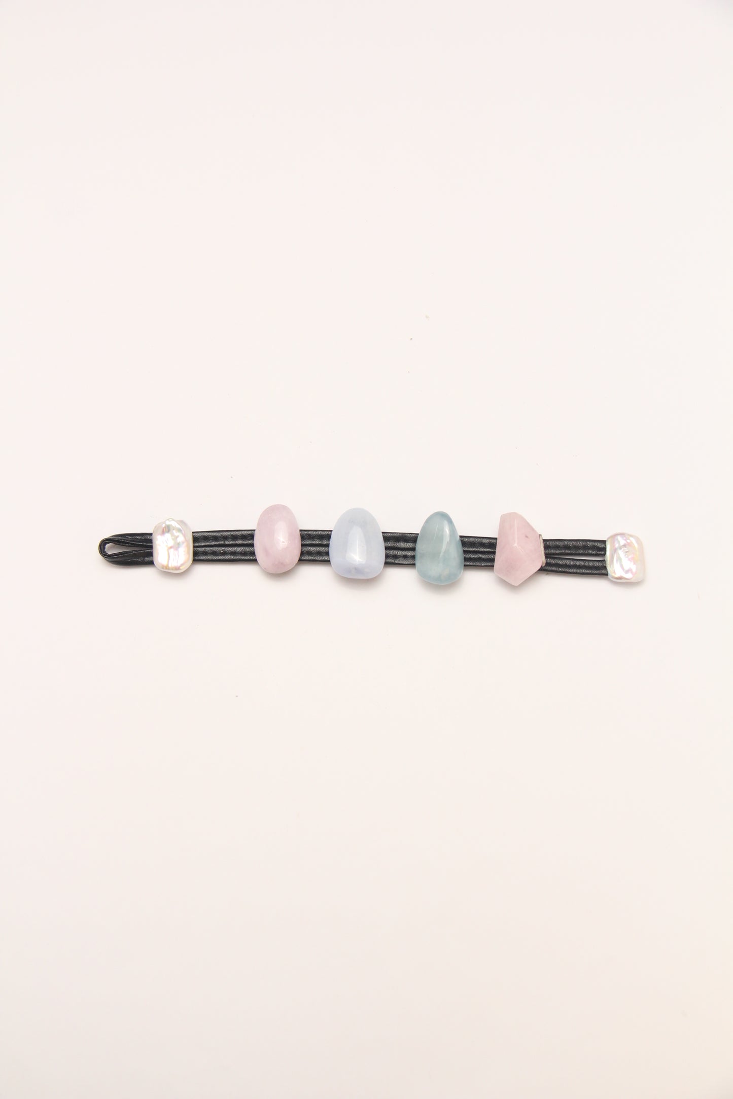 Bracelet: kunzite, blue lace agate, morganite, pearls