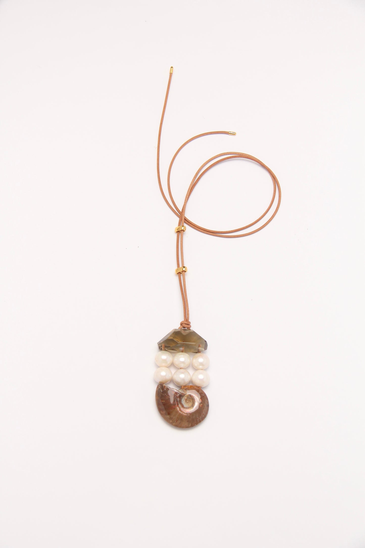 Pendant: ammonite, pearls, citrine