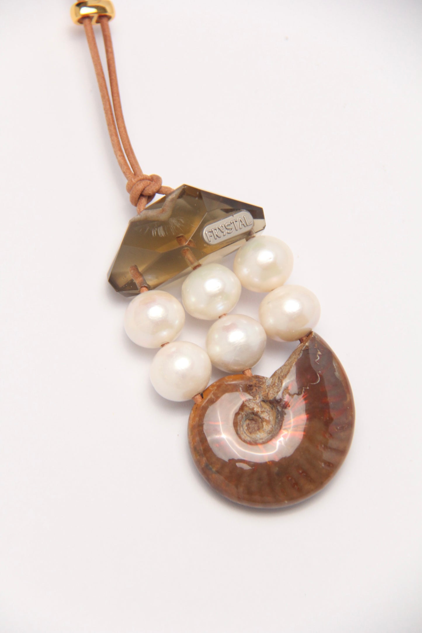 Pendant: ammonite, pearls, citrine