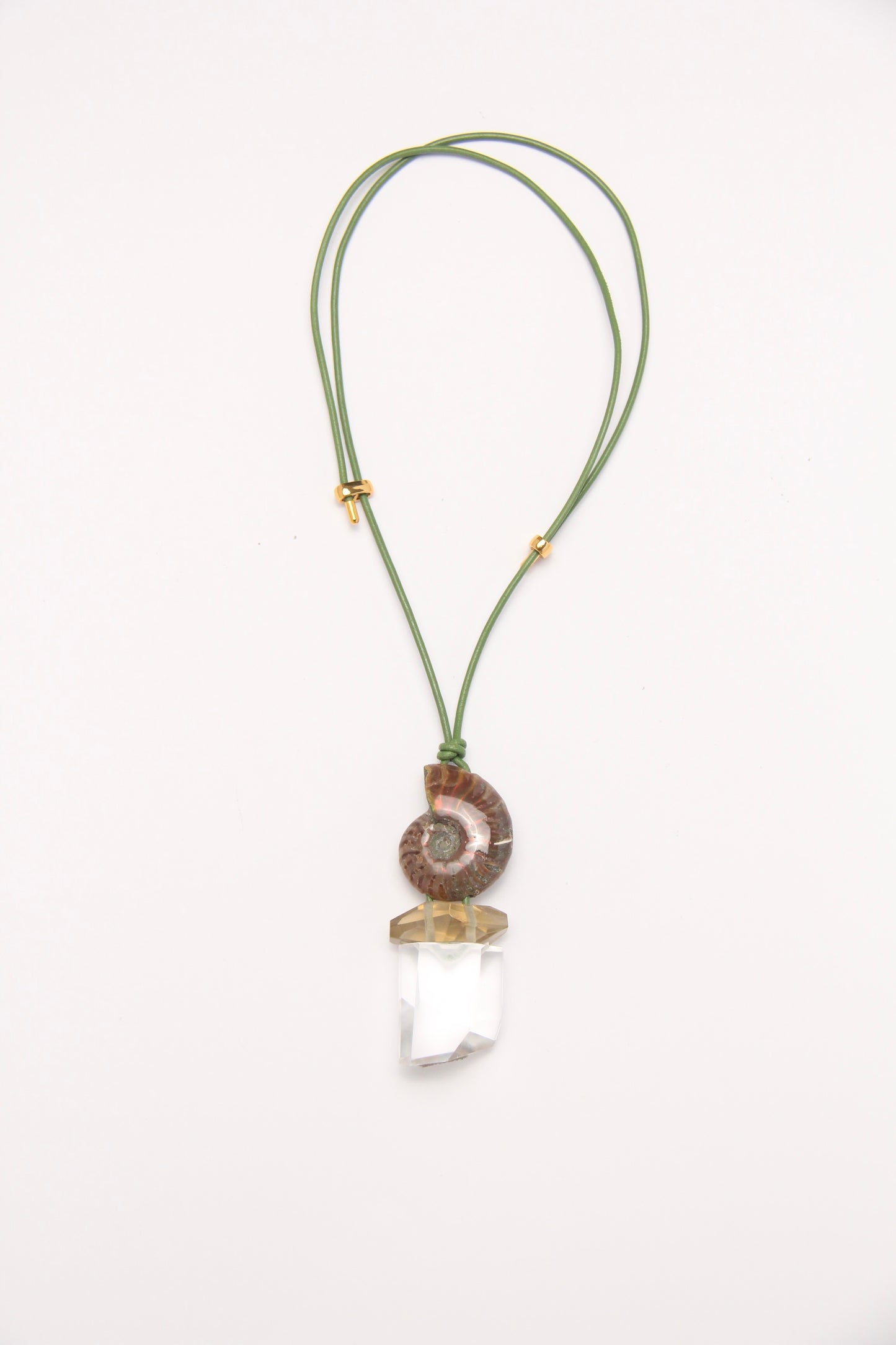 Pendant: ammonite, citrine, quartz