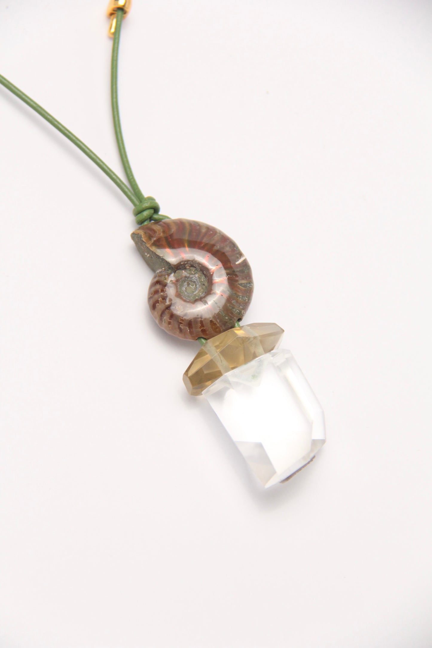 Pendant: ammonite, citrine, quartz