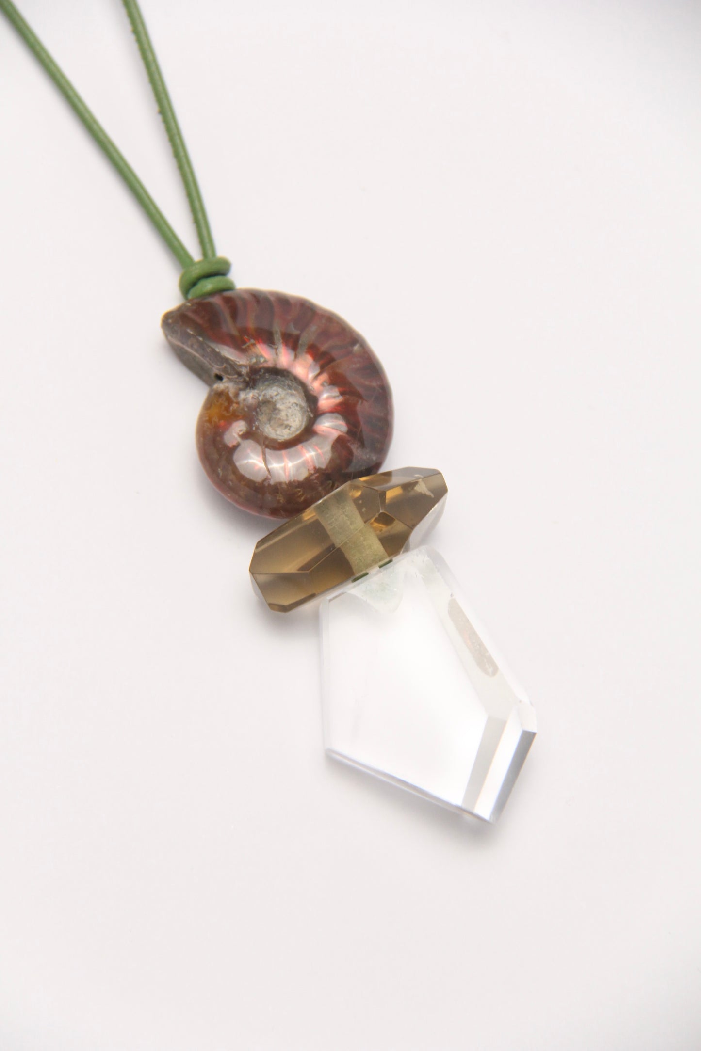 Pendant: ammonite, citrine, quartz