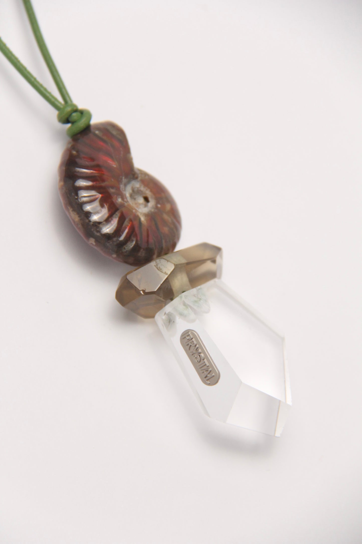 Pendant: ammonite, citrine, quartz