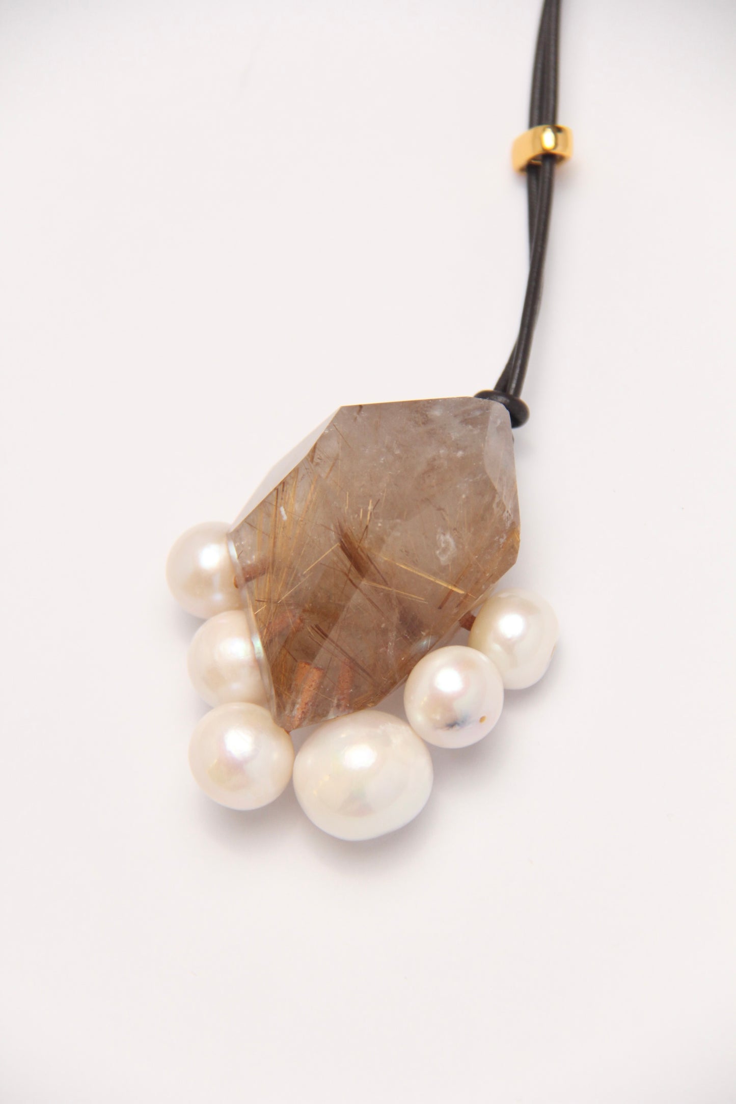 Pendant: rutilated quartz, pearls