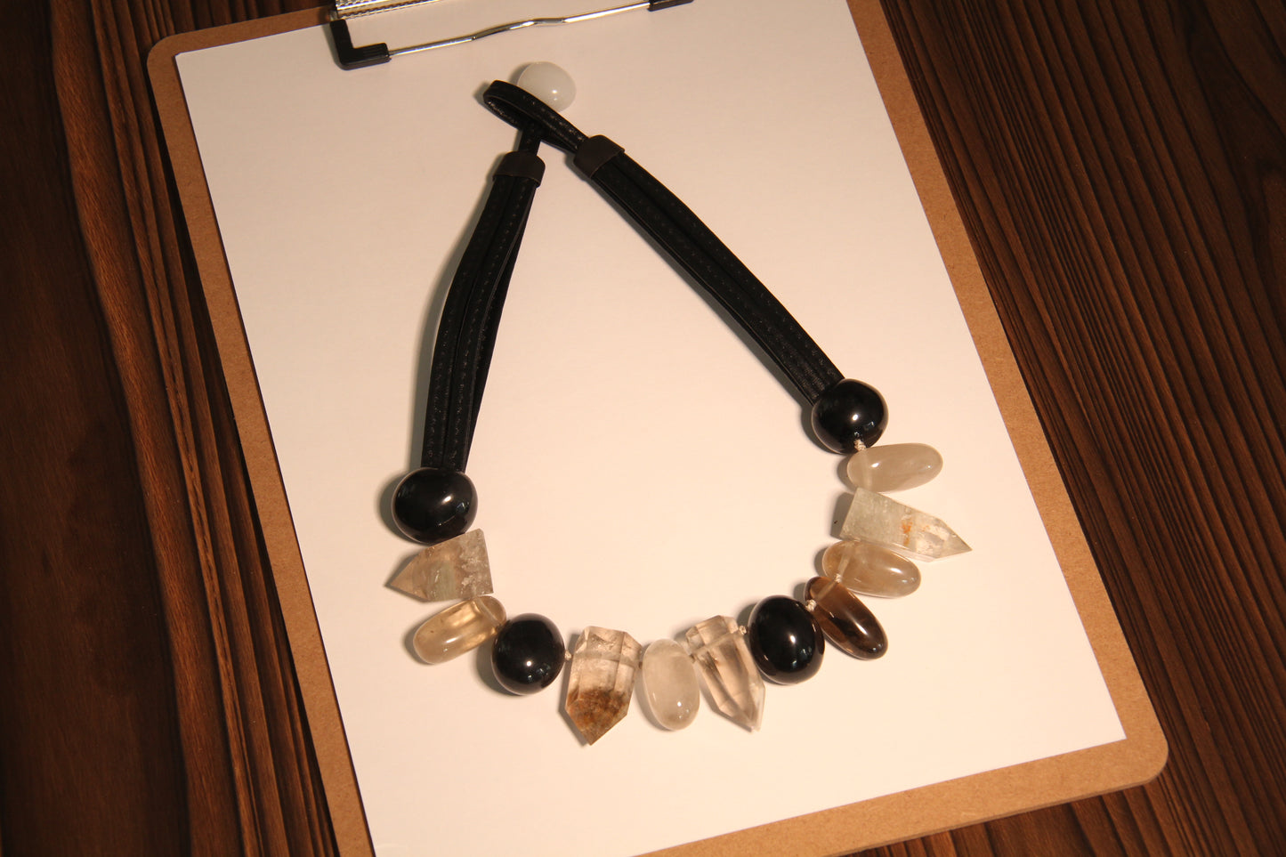 Necklace: phantom crystal, smoky quartz, obsidian