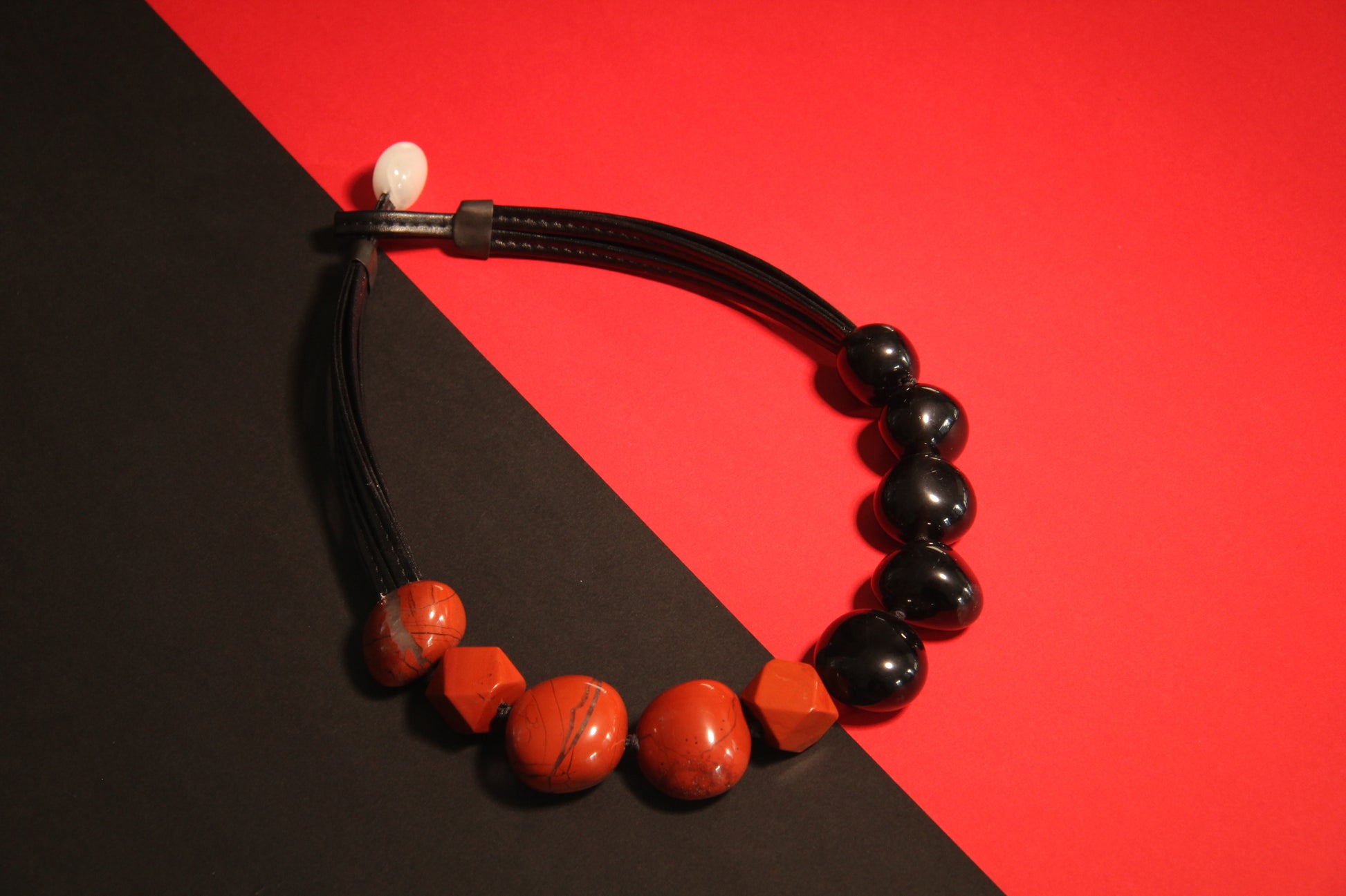 Chunky Crystal Necklace/Chunky Statement Necklace: obsidian, red jasper stone