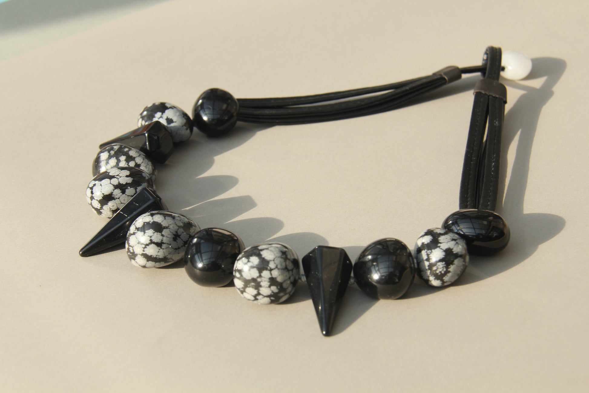 Chunky Crystal Necklace/Chunky Statement Necklace: snowflake obsidian, obsidian