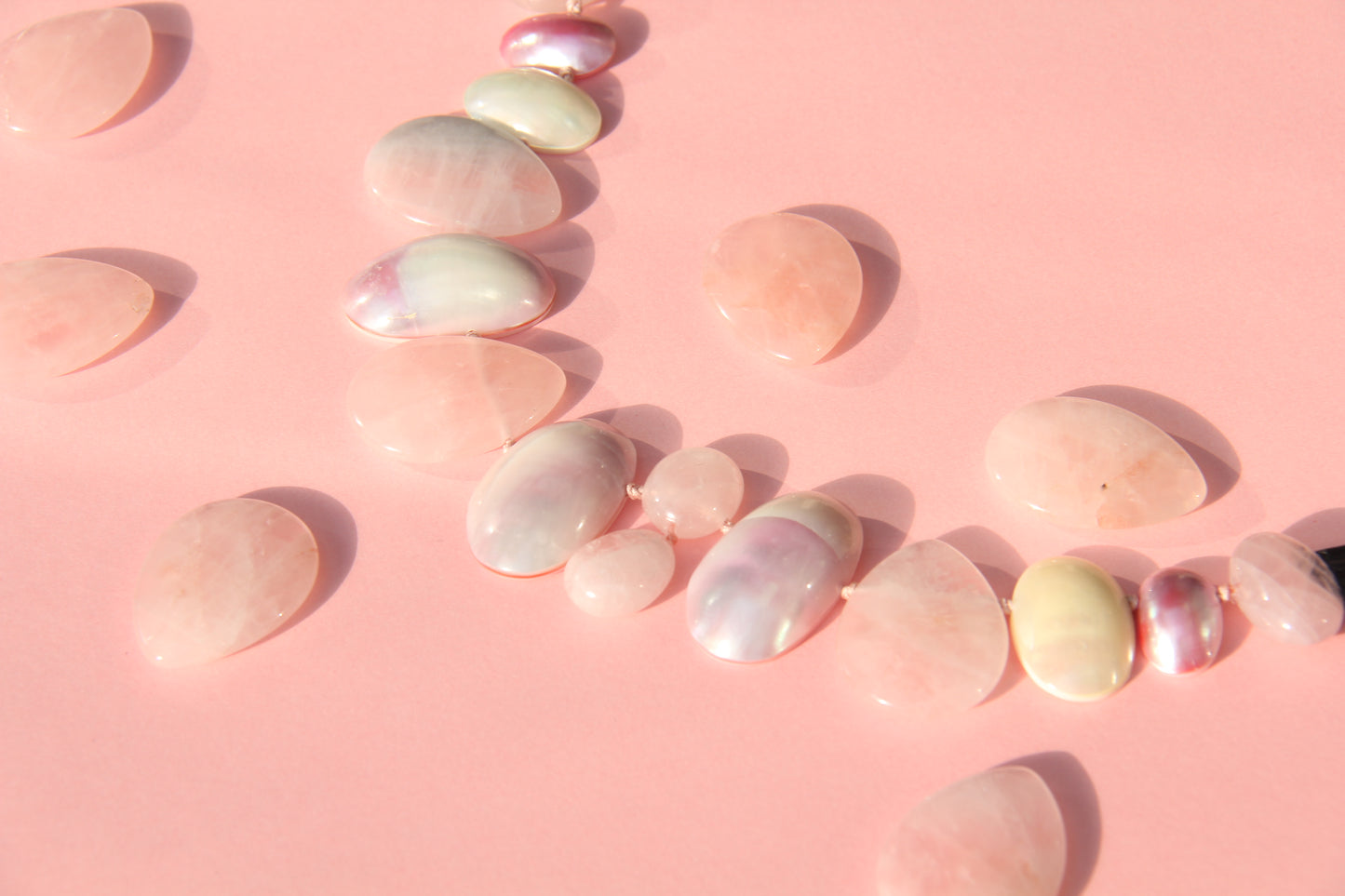 Chunky Crystal Necklace/Chunky Statement Necklace: mabe pearls, rose quartz