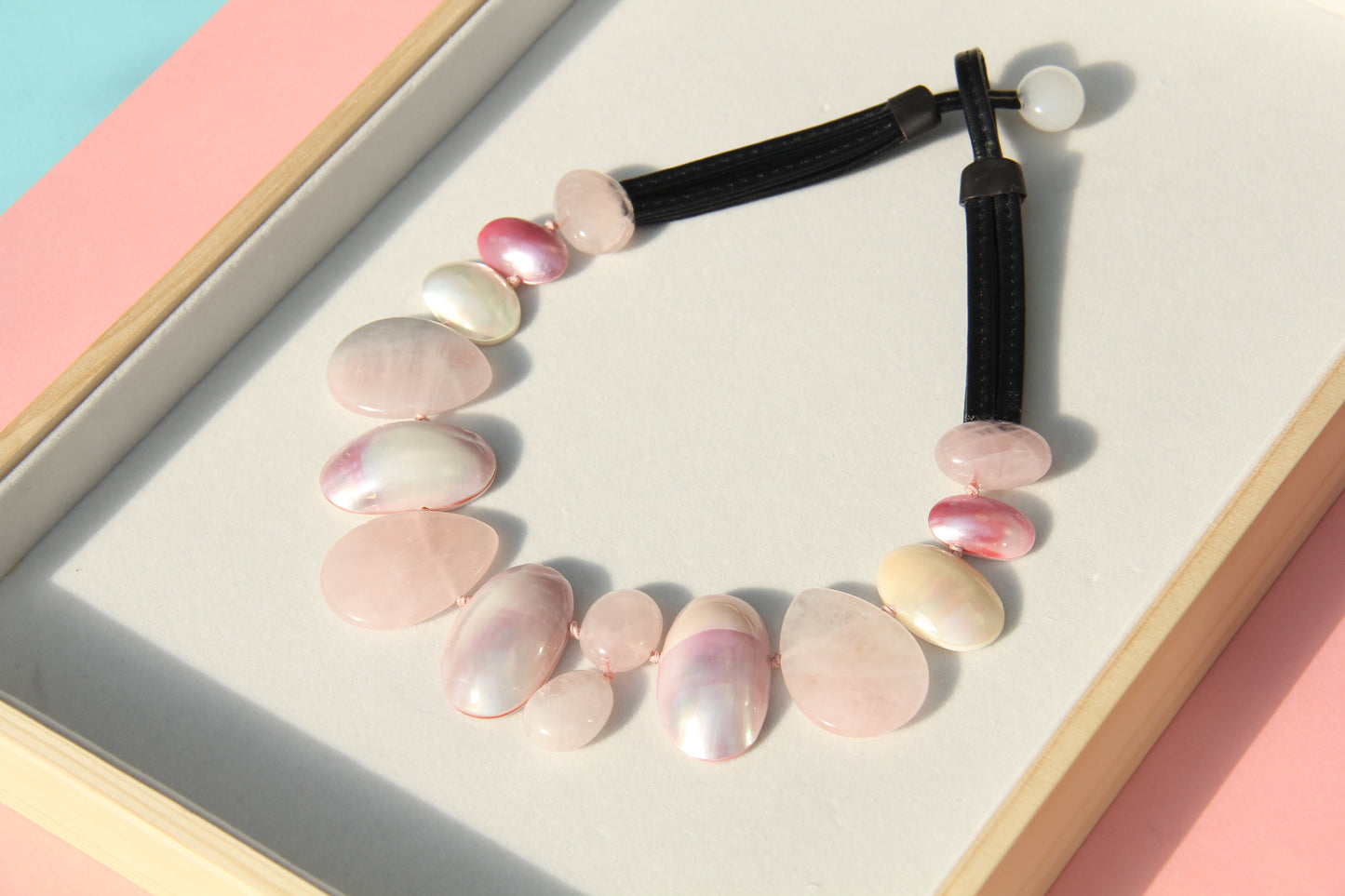 Chunky Crystal Necklace/Chunky Statement Necklace: mabe pearls, rose quartz