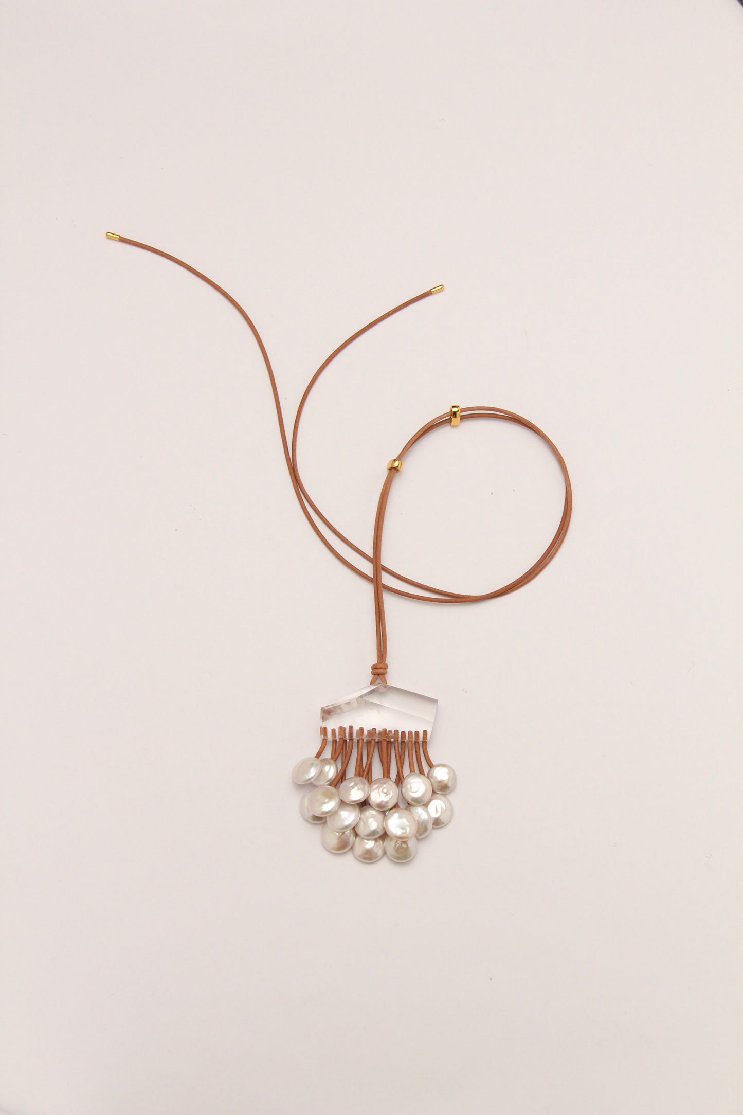 Pendant: quartz, pearls