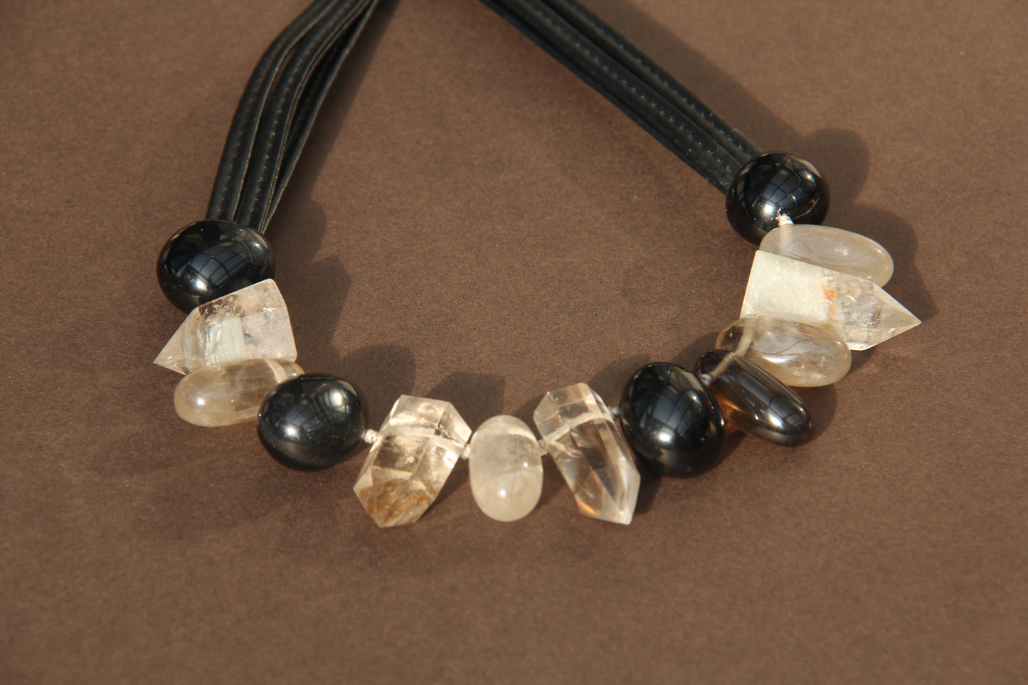 Chunky Crystal Necklace/Chunky Statement Necklace: phantom crystal, smoky quartz, obsidian