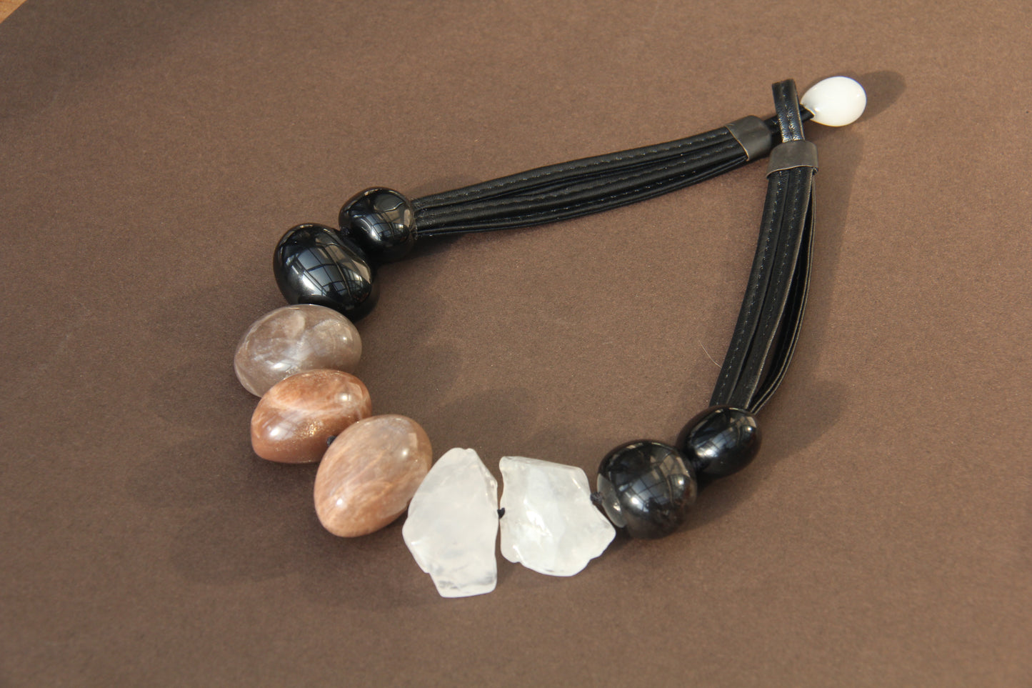 Chunky Crystal Necklace/Chunky Statement Necklace: sunstone, white crystal, obsidian