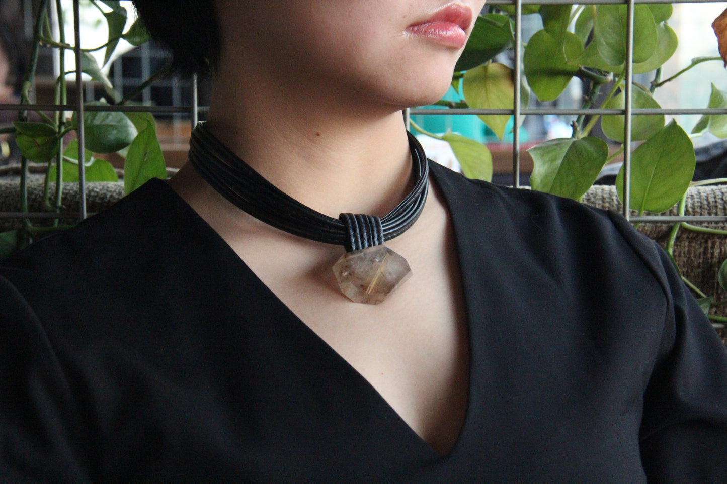 Chunky Crystal Necklace/Chunky Statement Necklace: golden hair rutilated quartz