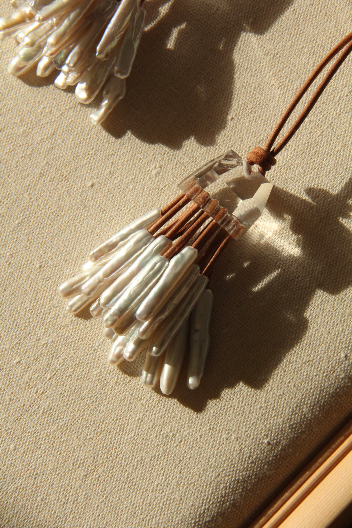 Pendant: quartz, pearls
