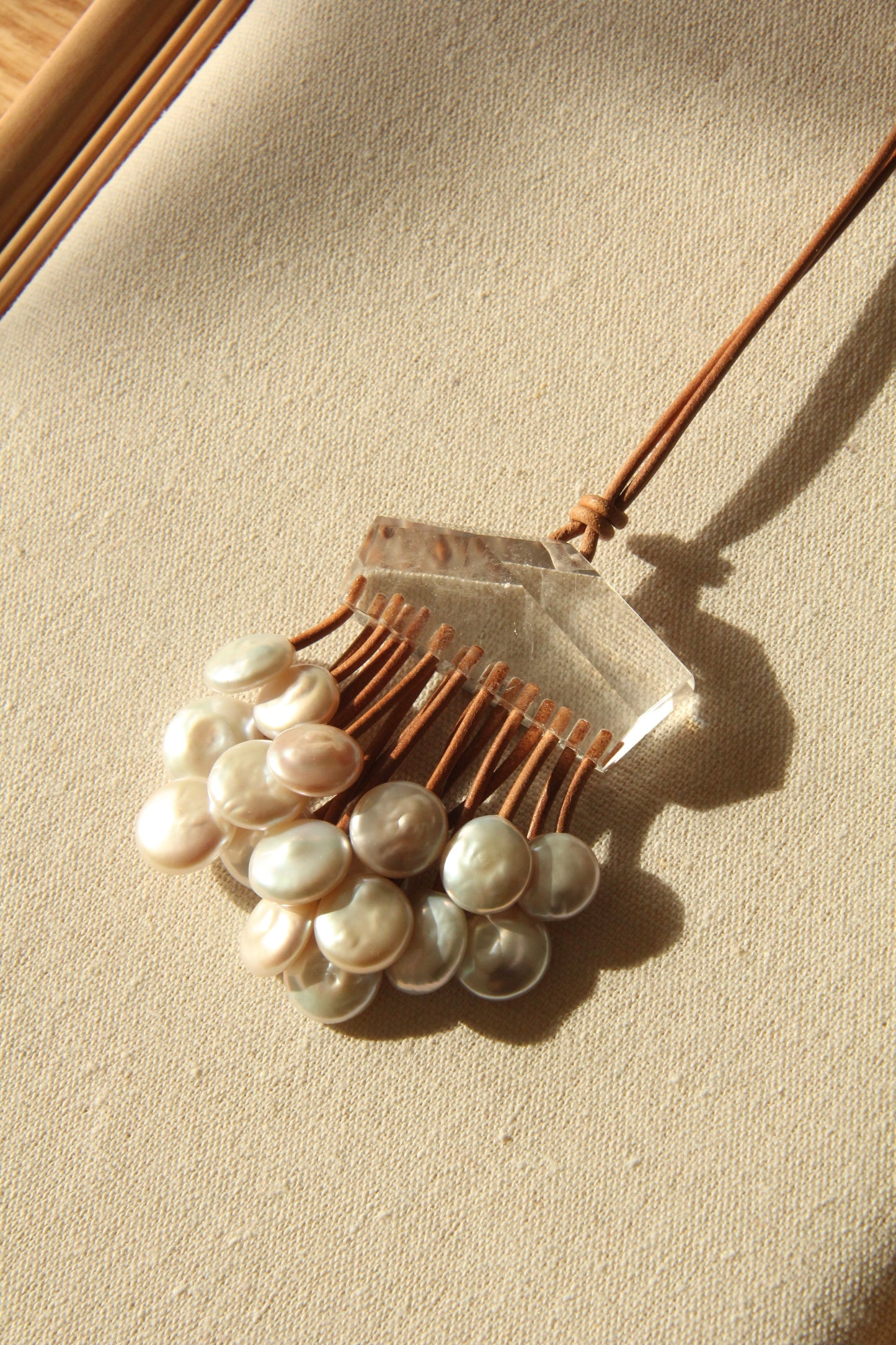 Pendant: quartz, pearls
