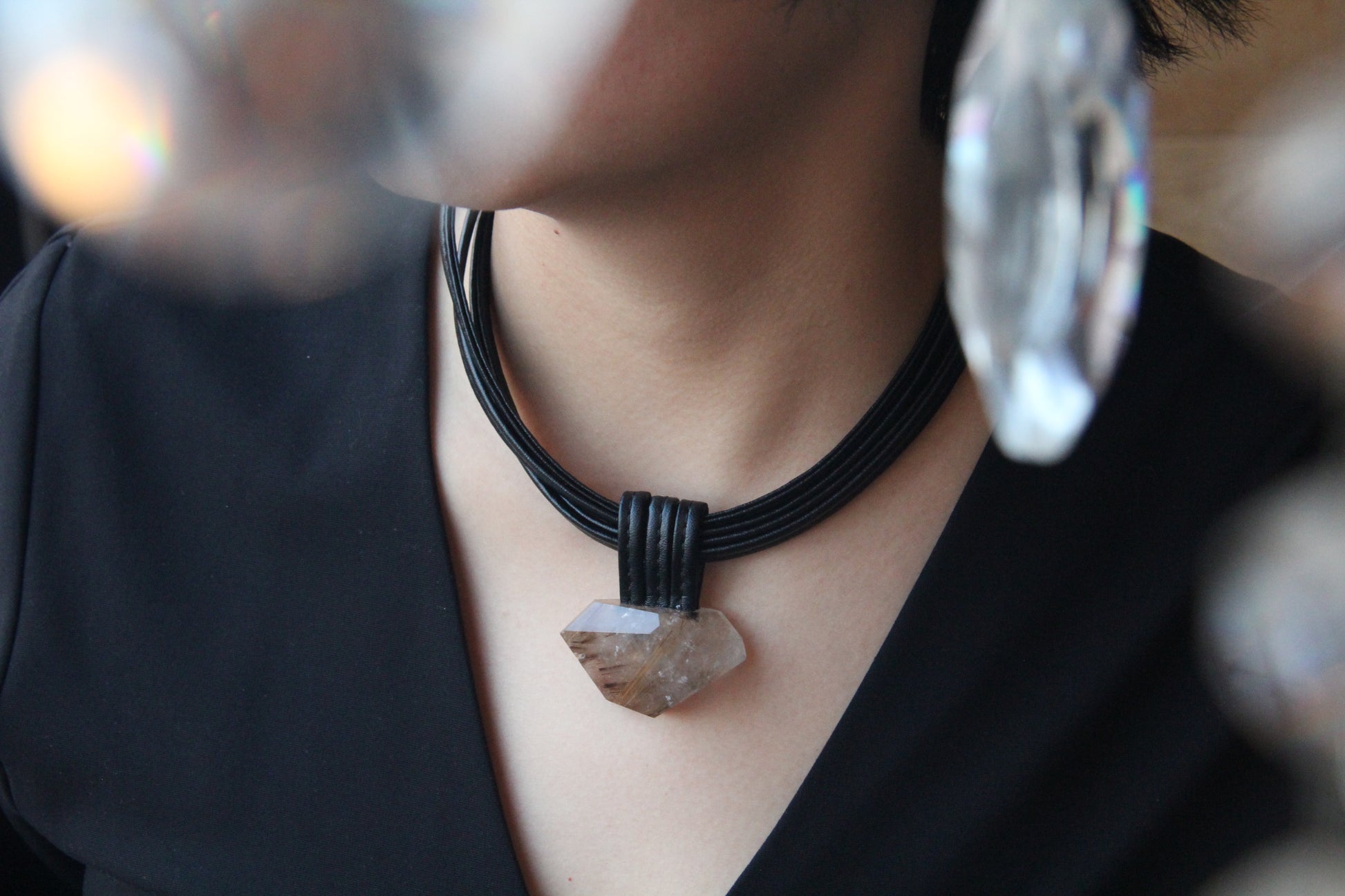 Chunky Crystal Necklace/Chunky Statement Necklace: golden hair rutilated quartz