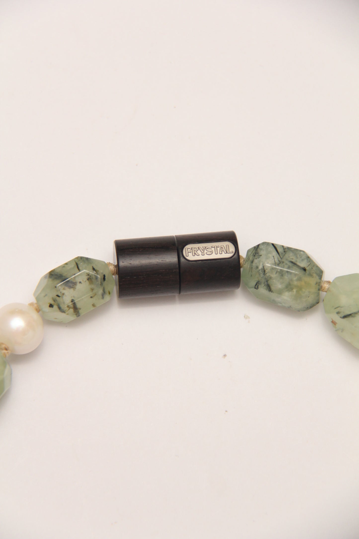 Necklace: pearls, citrine, prehnite, ebony
