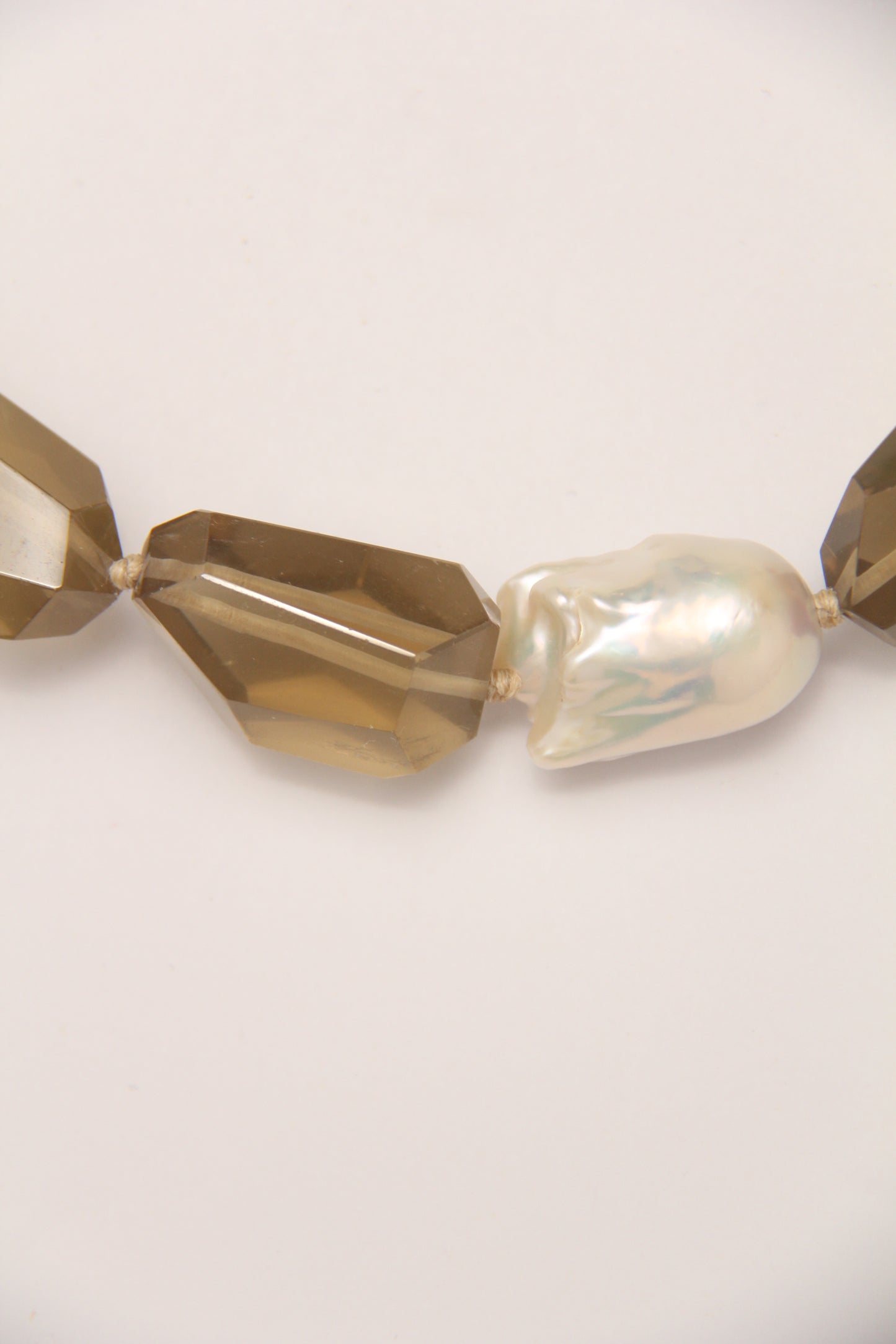 Necklace: pearls, citrine, prehnite, ebony