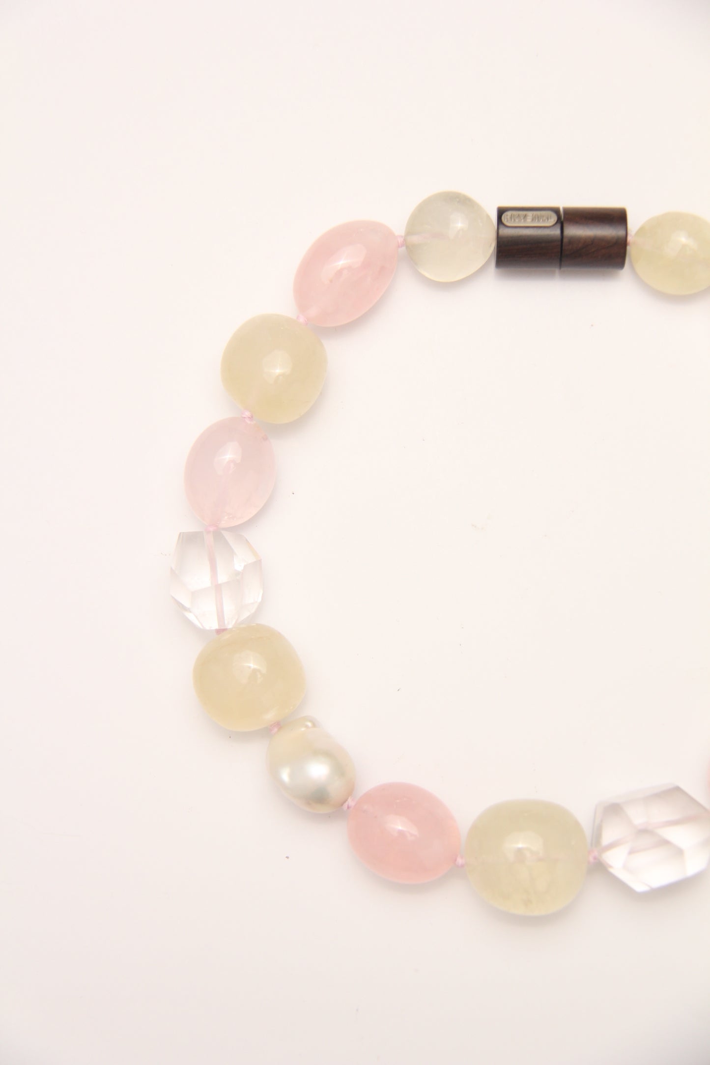 Necklace: pearls, citrine, rose quartz, quartz, ebony