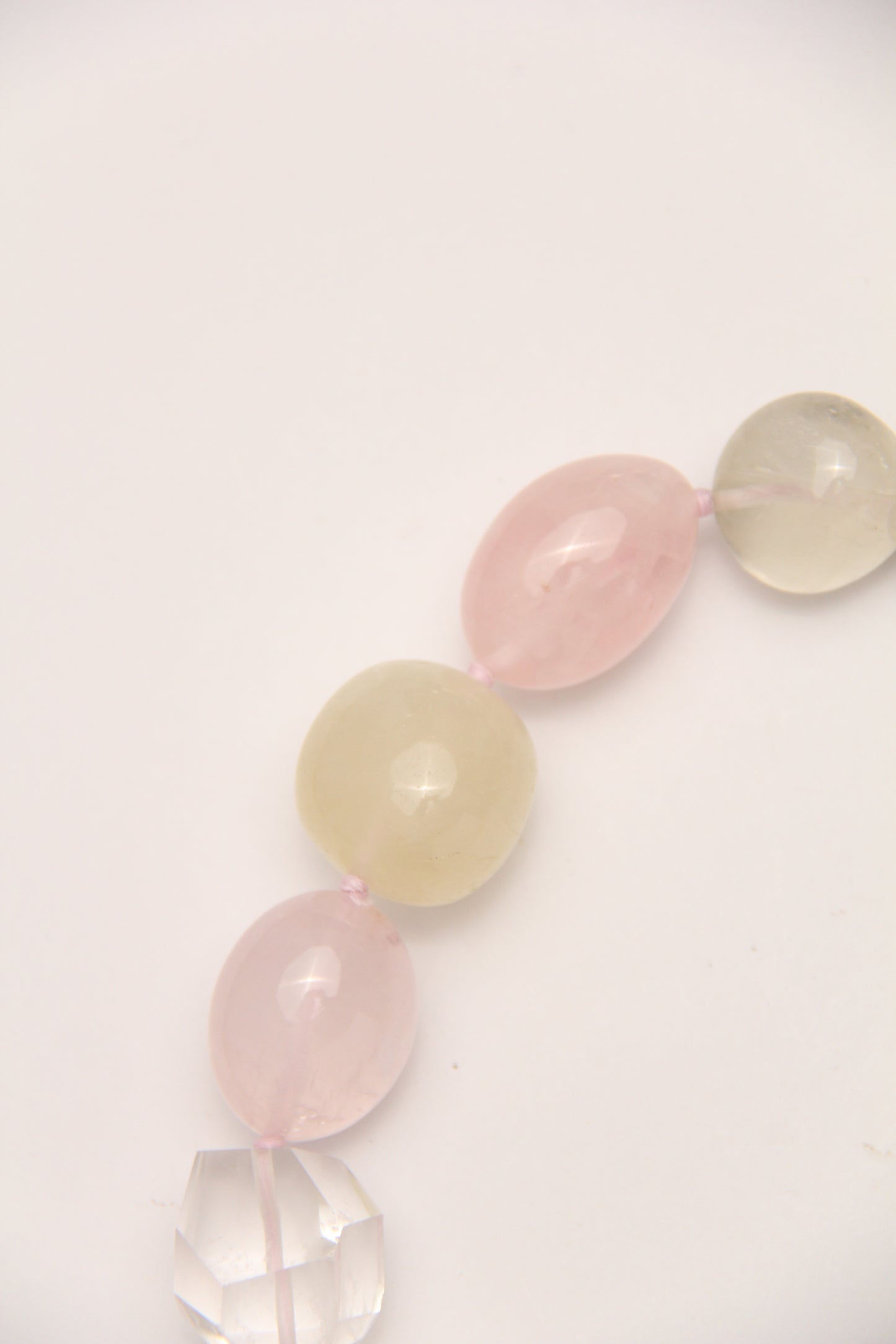 Necklace: pearls, citrine, rose quartz, quartz, ebony