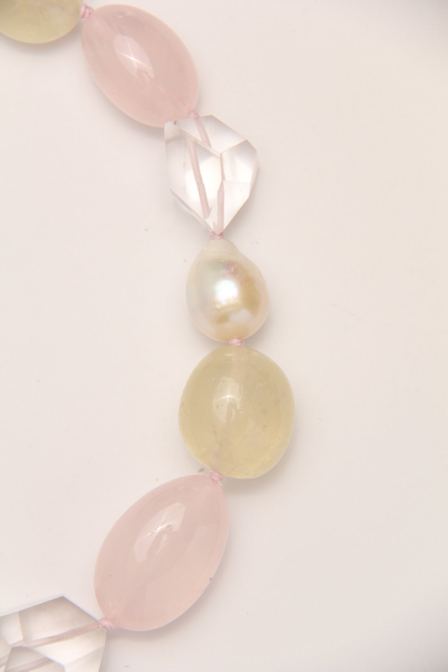 Necklace: pearls, citrine, rose quartz, quartz, ebony