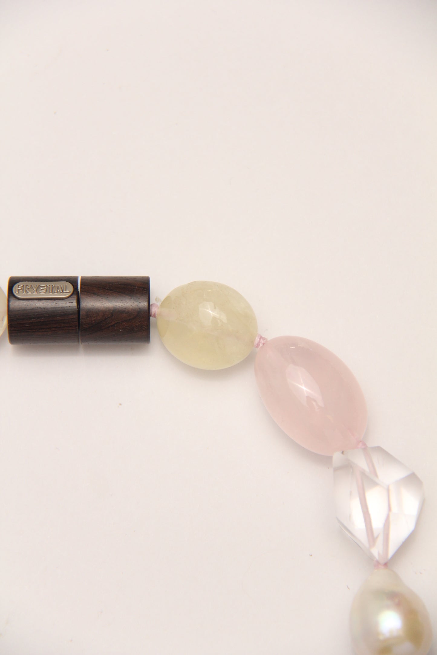 Necklace: pearls, citrine, rose quartz, quartz, ebony