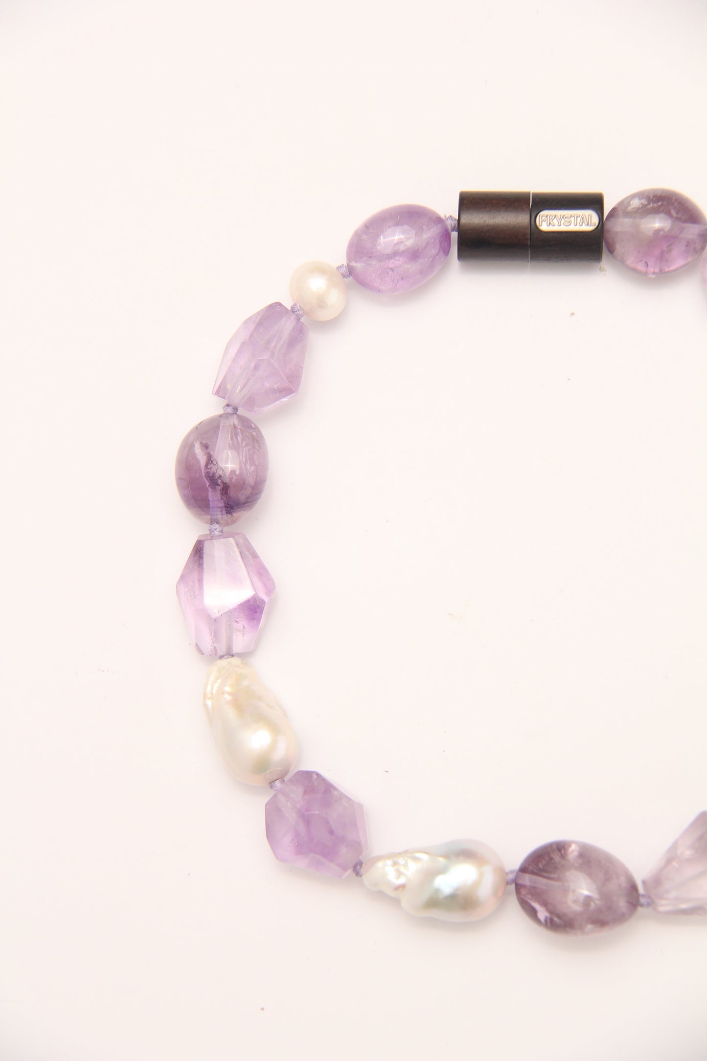 Necklace: pearls, amethyst, ebony