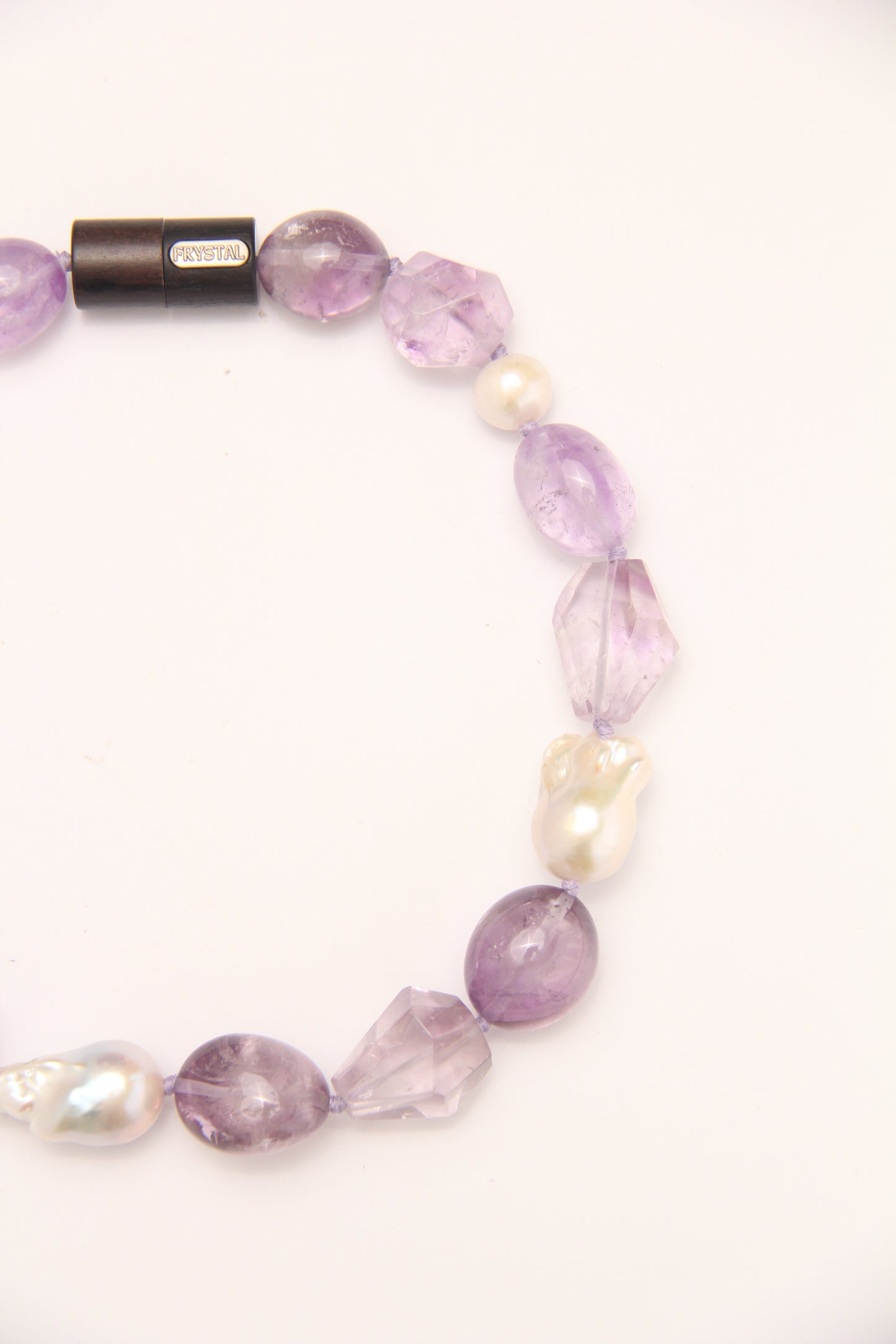 Necklace: pearls, amethyst, ebony